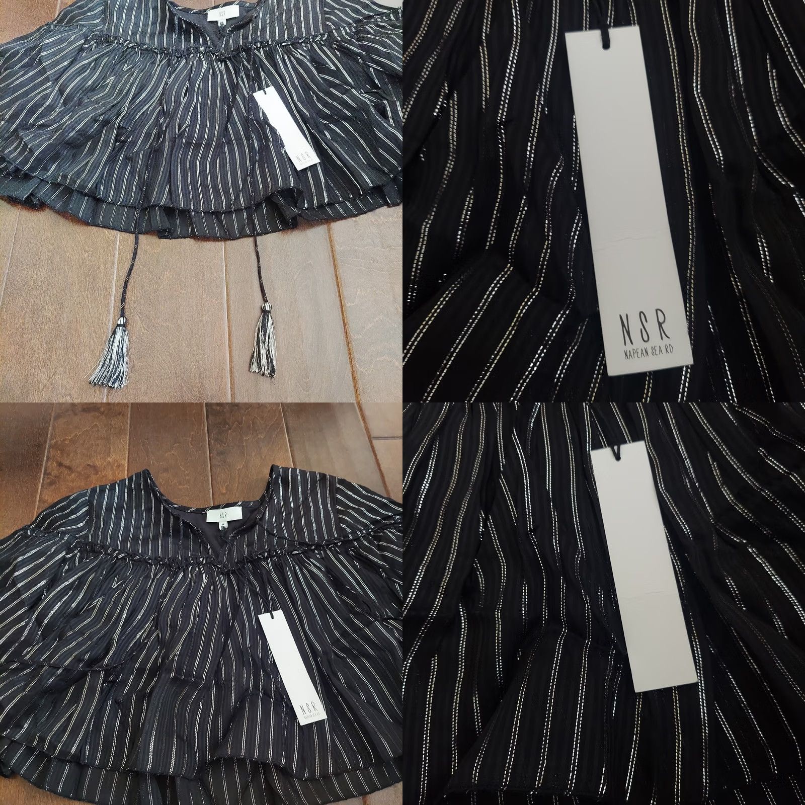 Vintage NSR Women's Black/White Stripe Blouse W/ Tassel - Size M - NWT Size M / US 6-8 / IT 42-44 - 8 Thumbnail