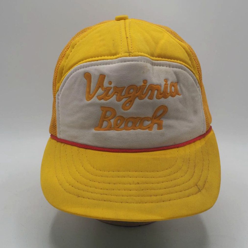image of Vintage Virginia Beach Mesh Adjustable Snapback Trucker Hat Tthc in White, Men's