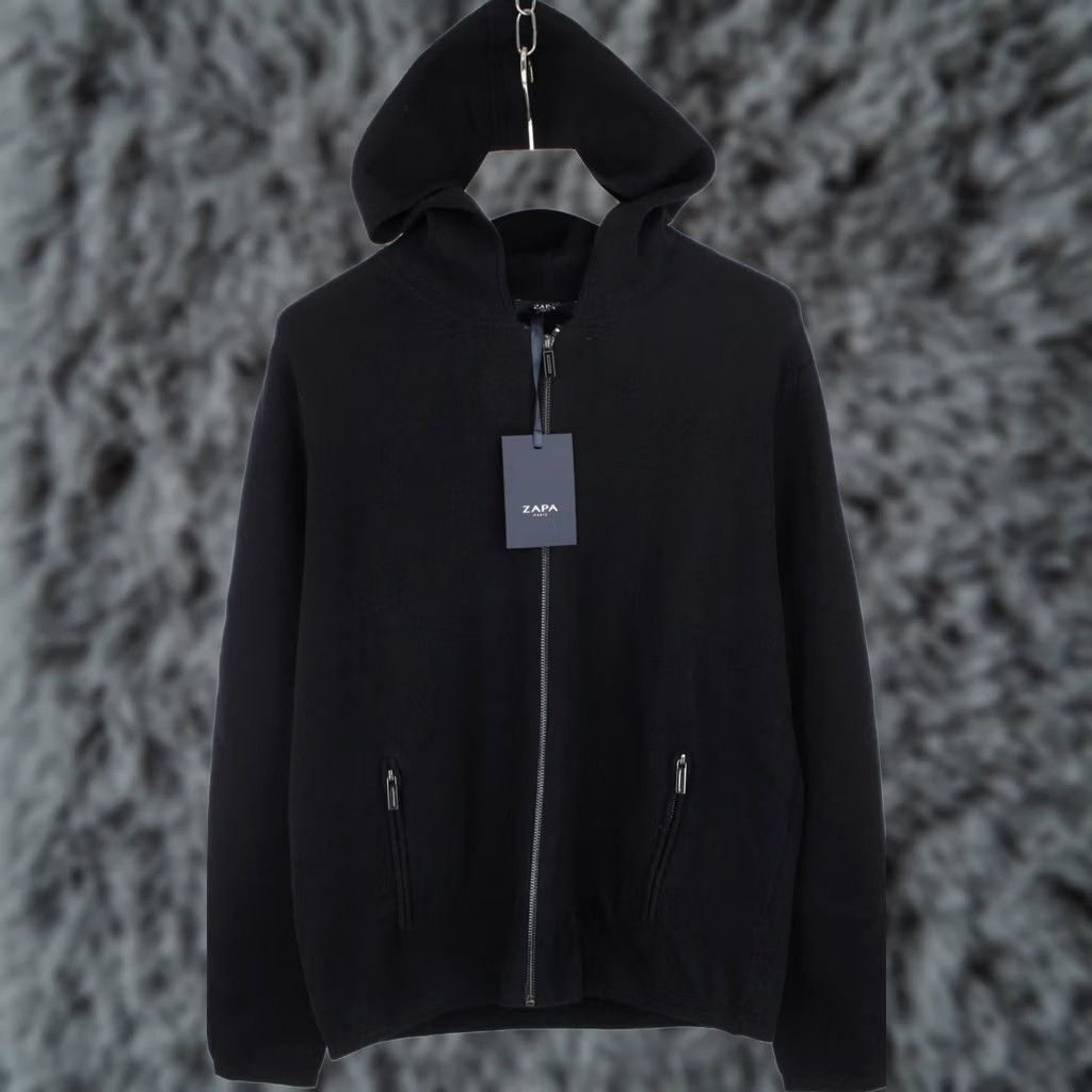 Vintage ZAPA Hoodie Men's LARGE Black Zip Pockets Sweatshirt Hooded Regular Fit Size US L / EU 52-54 / 3 - 1 Thumbnail