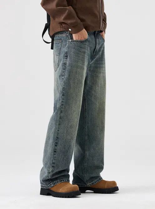 VIBE Washed distressed men's vintage loose straight jeans Size US 32 / EU 48 - 7 Thumbnail