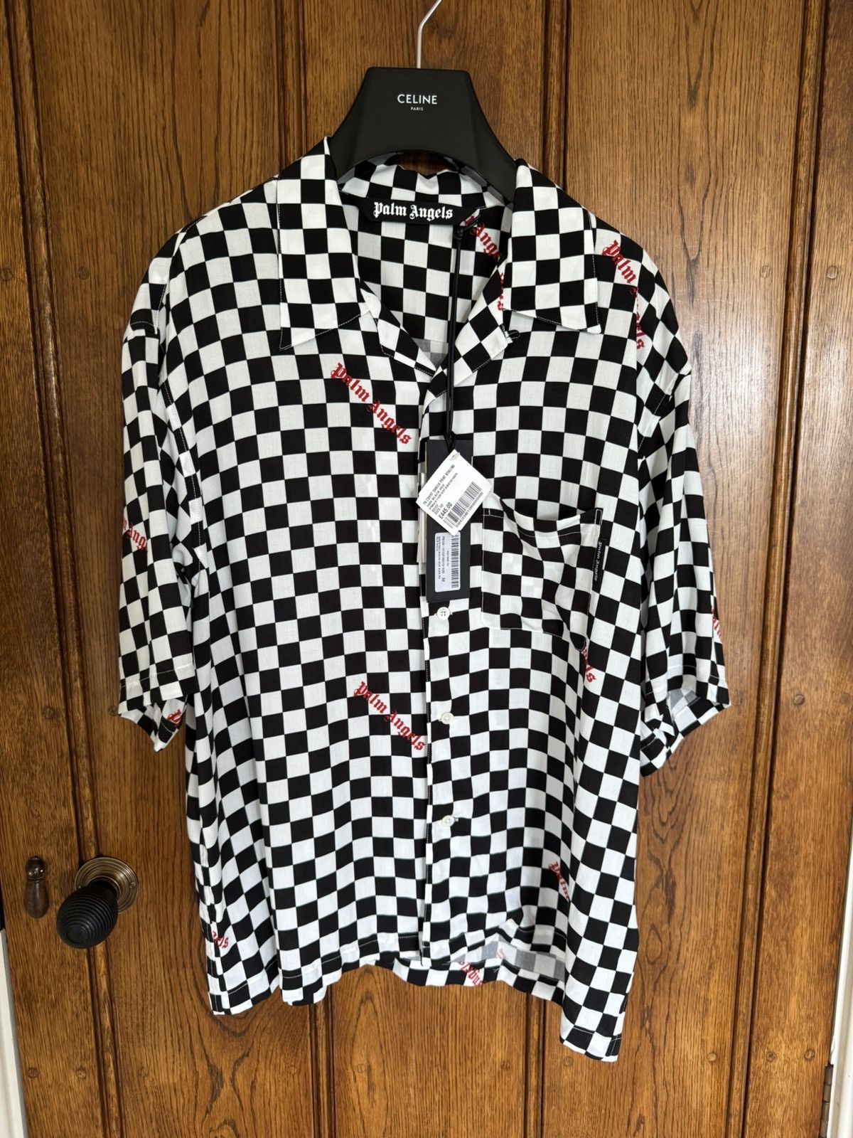 $790 Palm angels checkerboard checker ss hawaiian shirt 52