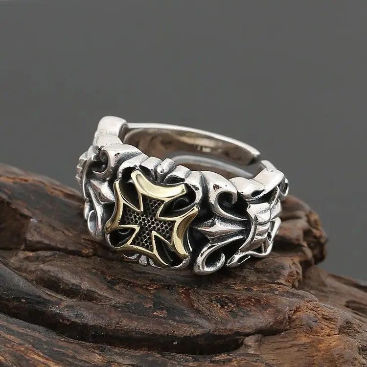Jewelry × Vintage New Punk Big Cross Ring Resizable Fashion Men's Size ONE SIZE - 5 Thumbnail