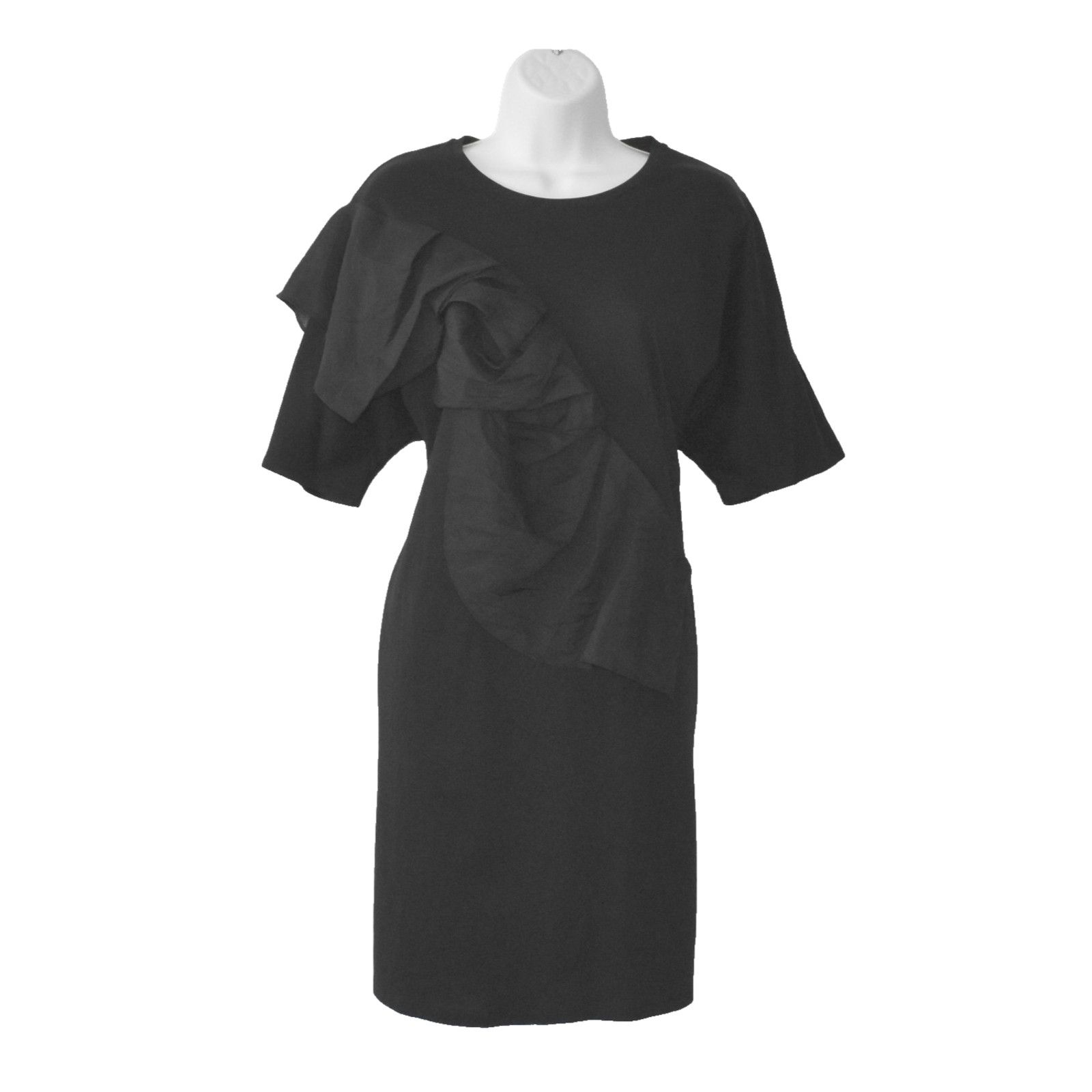 Cos COS Black Cotton Short Sleeve Ruffle Bow Mini Dress Size L Size L / US 10 / IT 46 - 1 Thumbnail