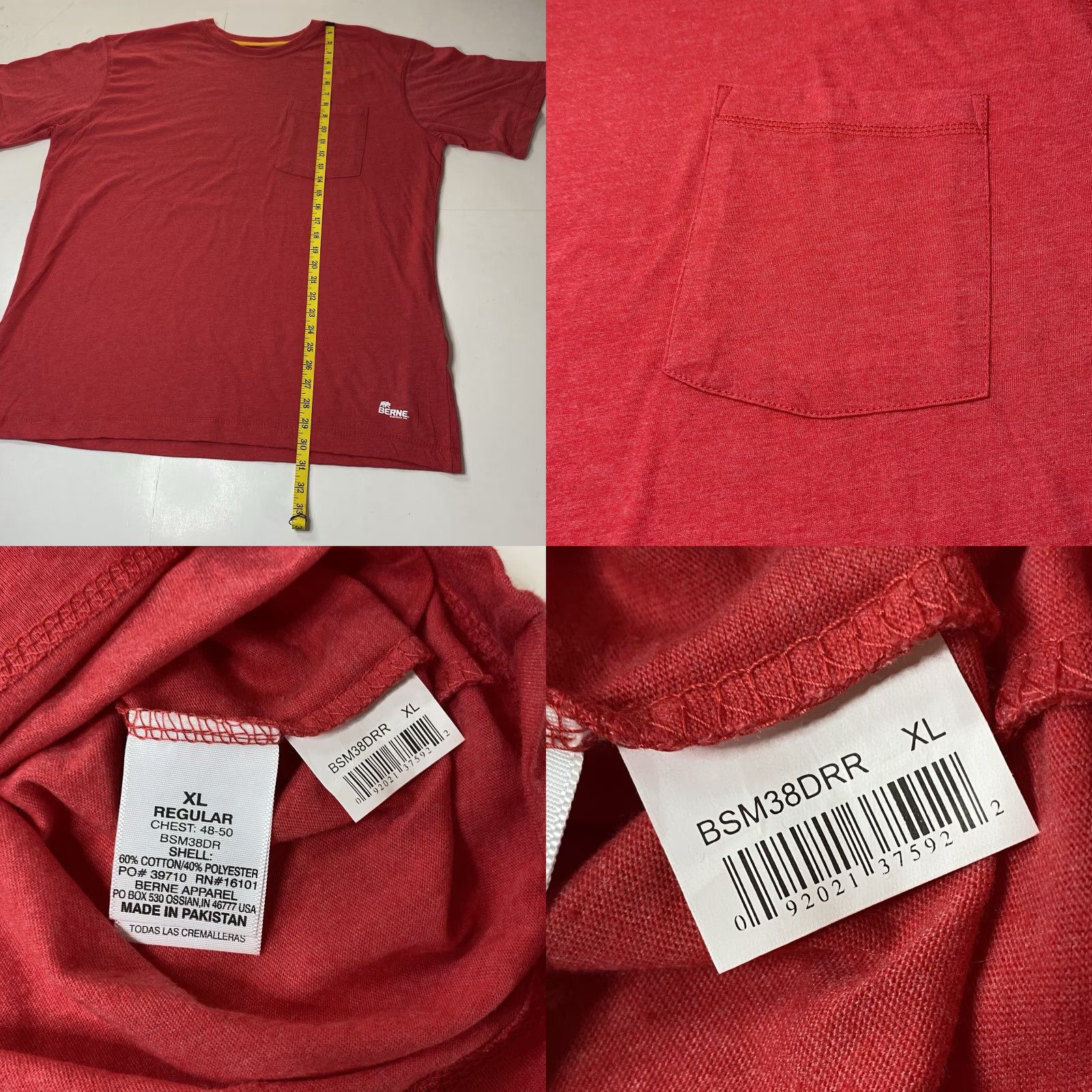 Vintage Berne Workwear T Shirt XL Red Crew Neck Short Sleeve Pocket Logo Men Adult Regular Cotton Size US XL / EU 56 / 4 - 8 Thumbnail
