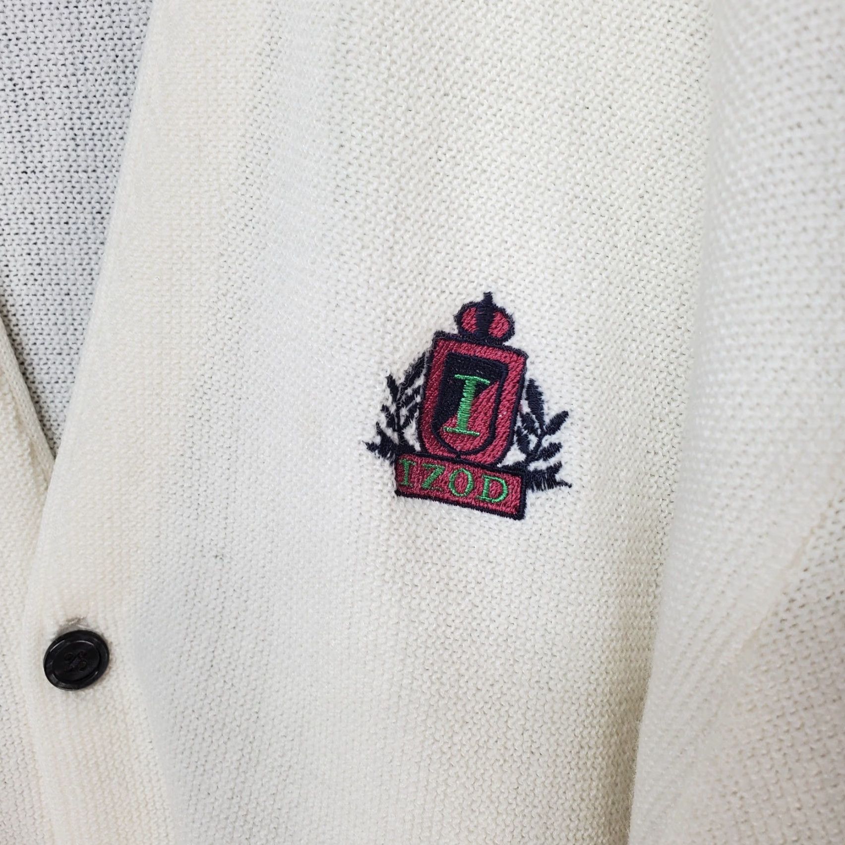 VINTAGE IZOD Golf Sweater Cardigan XL Men 90s White V-Neck Button Knit