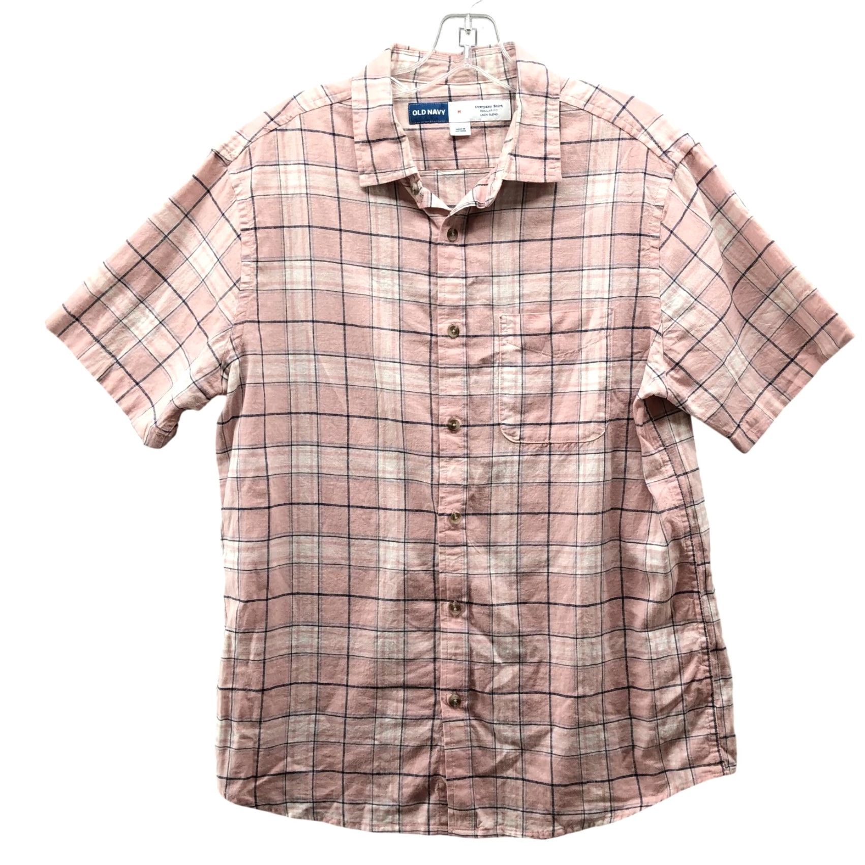 Old Navy Old Navy Shirt Mens M Pink Plaid Linen Blend Short Sleeve Button Up White Size US M / EU 48-50 / 2 - 2 Thumbnail