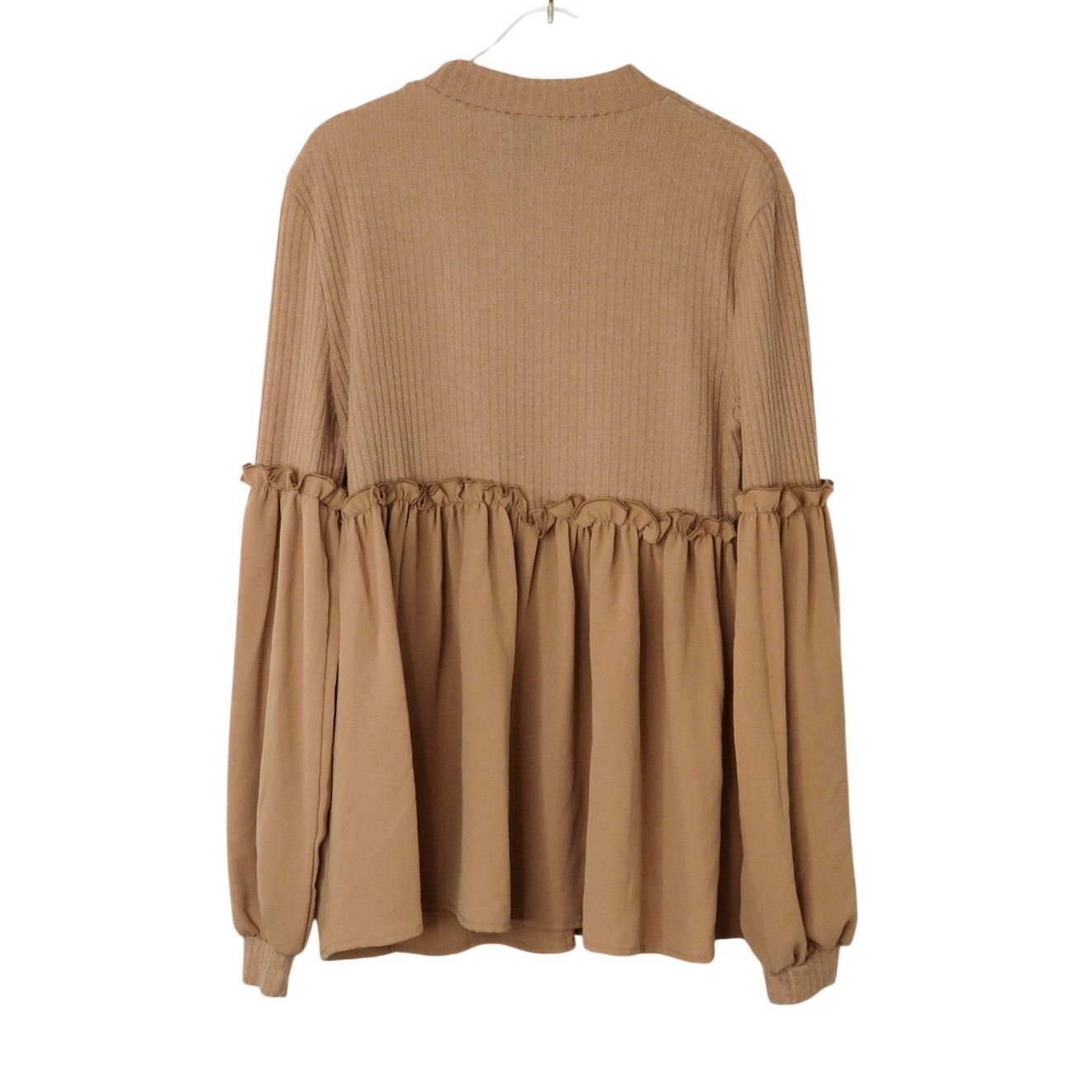Shein Shein Tan Mock Neck Frill Trim Peplum Blouse Medium Size M / US 6-8 / IT 42-44 - 2 Thumbnail