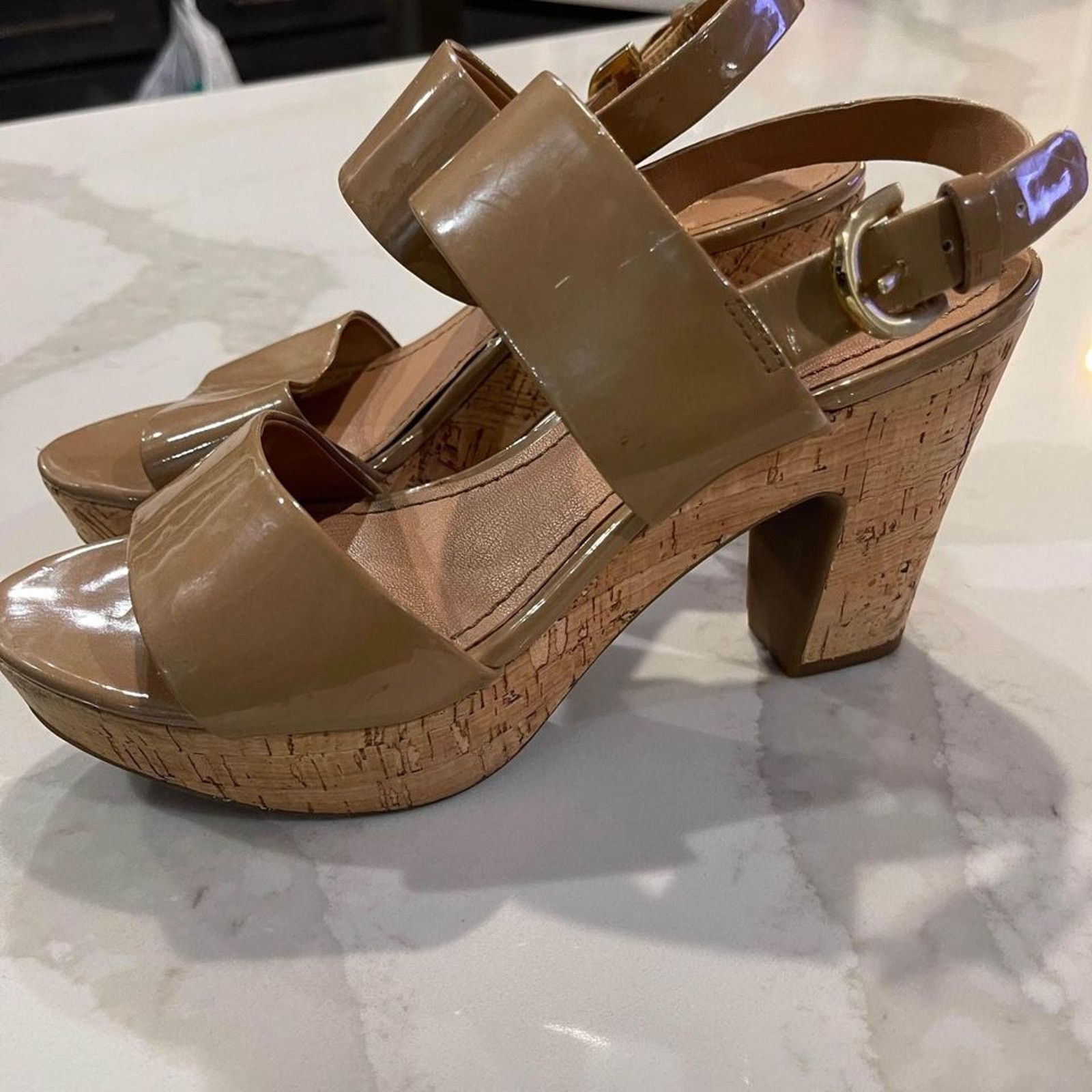 Franco Sarto Franco Sarto Nude Cork Block Heels Strappy Ankle Women's 6.5 Size US 6.5 / IT 36.5 - 2 Thumbnail