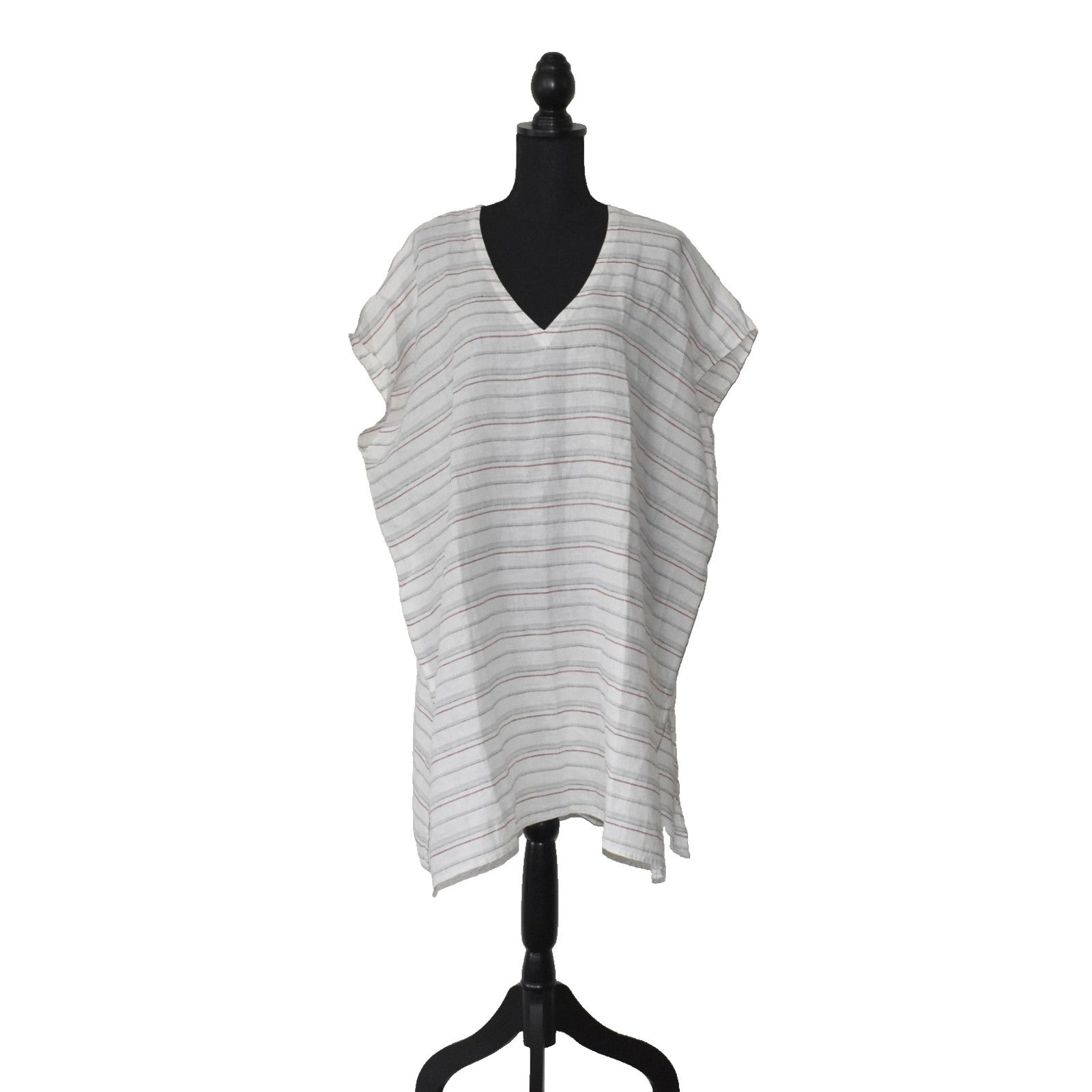 Eileen Fisher NWT EILEEN FISHER Org Linen Stripe V Neck Tunic Sz L/XL $158 Size L / US 10 / IT 46 - 1 Thumbnail