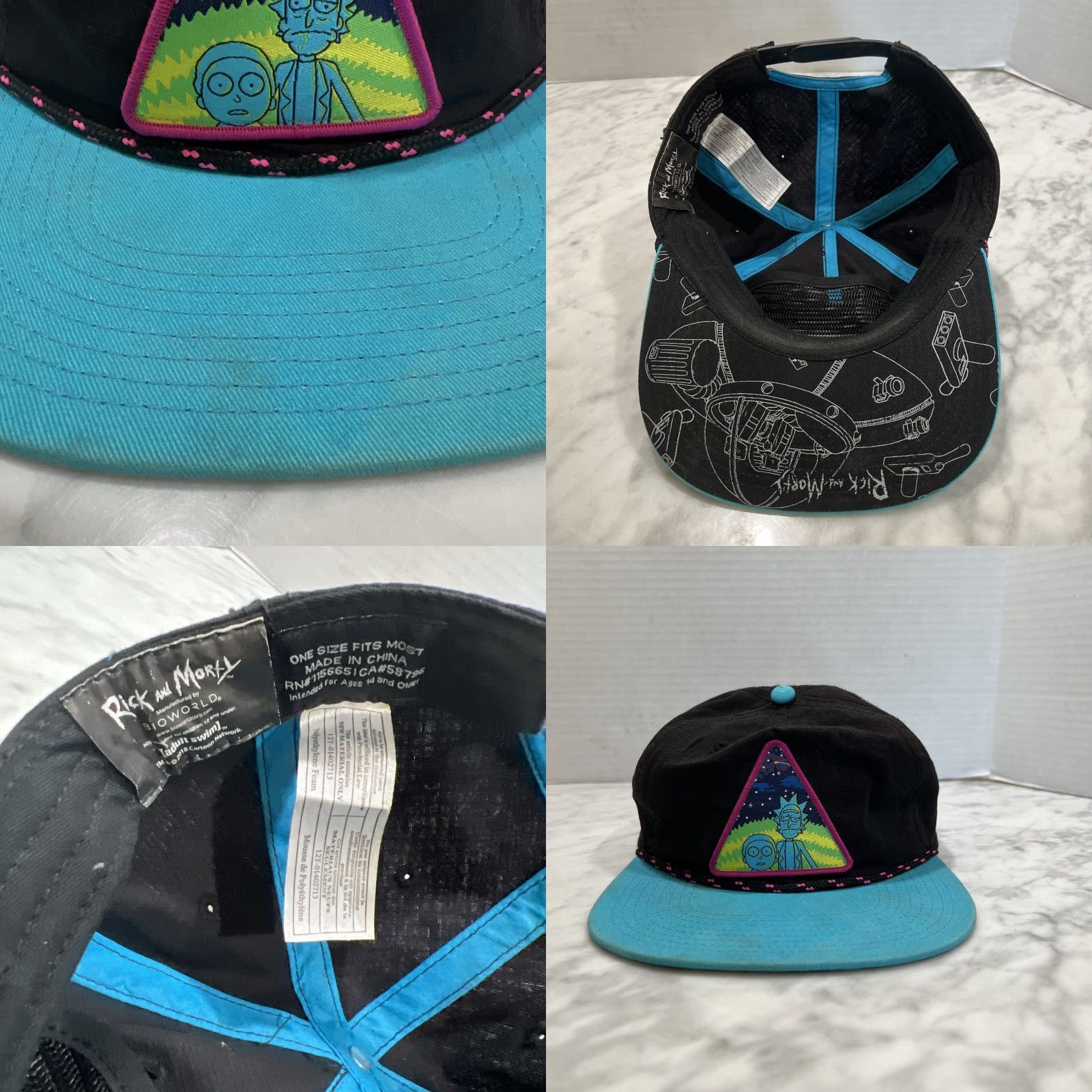 Vintage VINTAGE Rick & Morty Snapback Baseball Hat Unisex Adults One Size Black Aqua Character Patch Size ONE SIZE - 8 Thumbnail