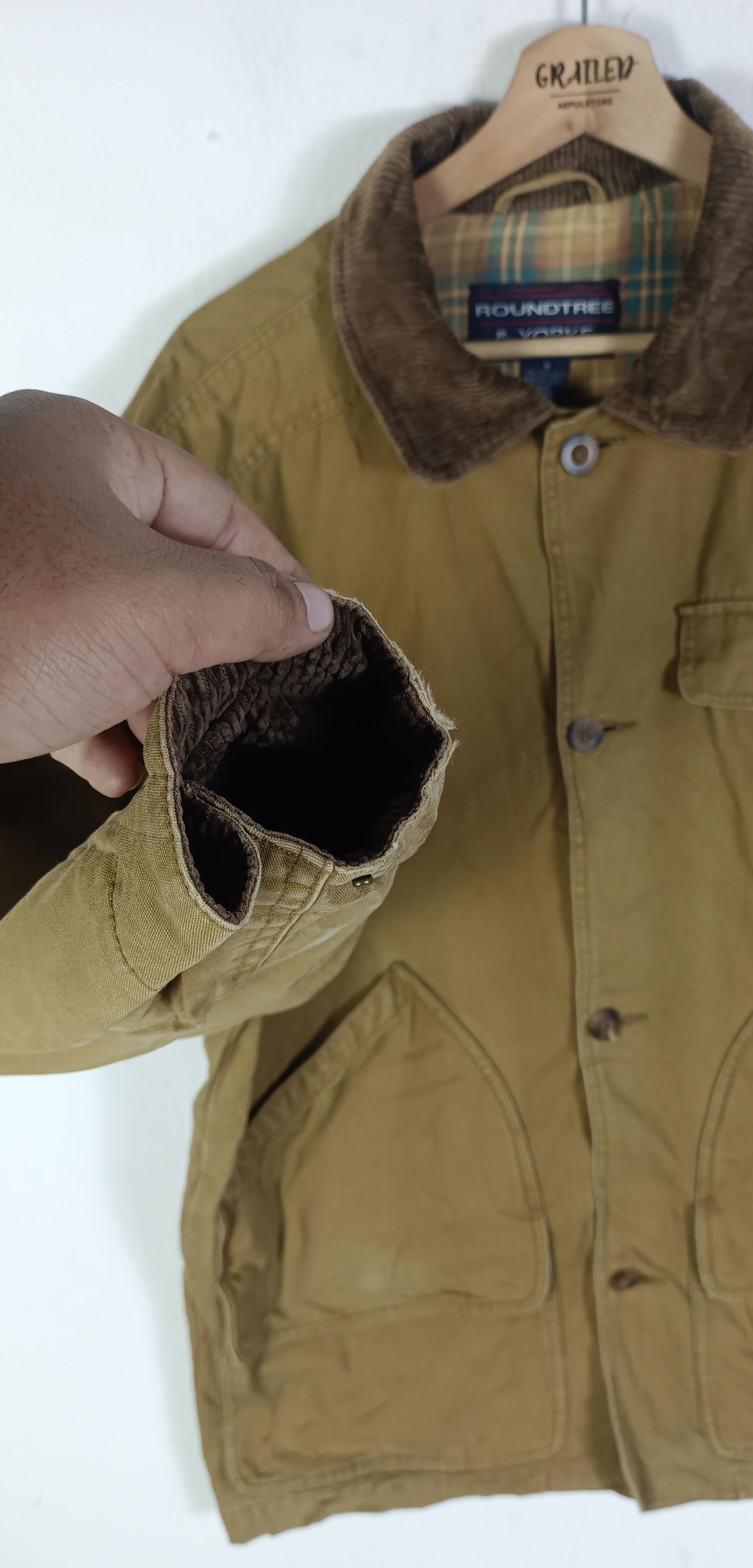 Roundtree & Yorke Vintage 🔥 RoundTree And Yorke Mens Browns Chore Jacket Size US L / EU 52-54 / 3 - 8 Thumbnail