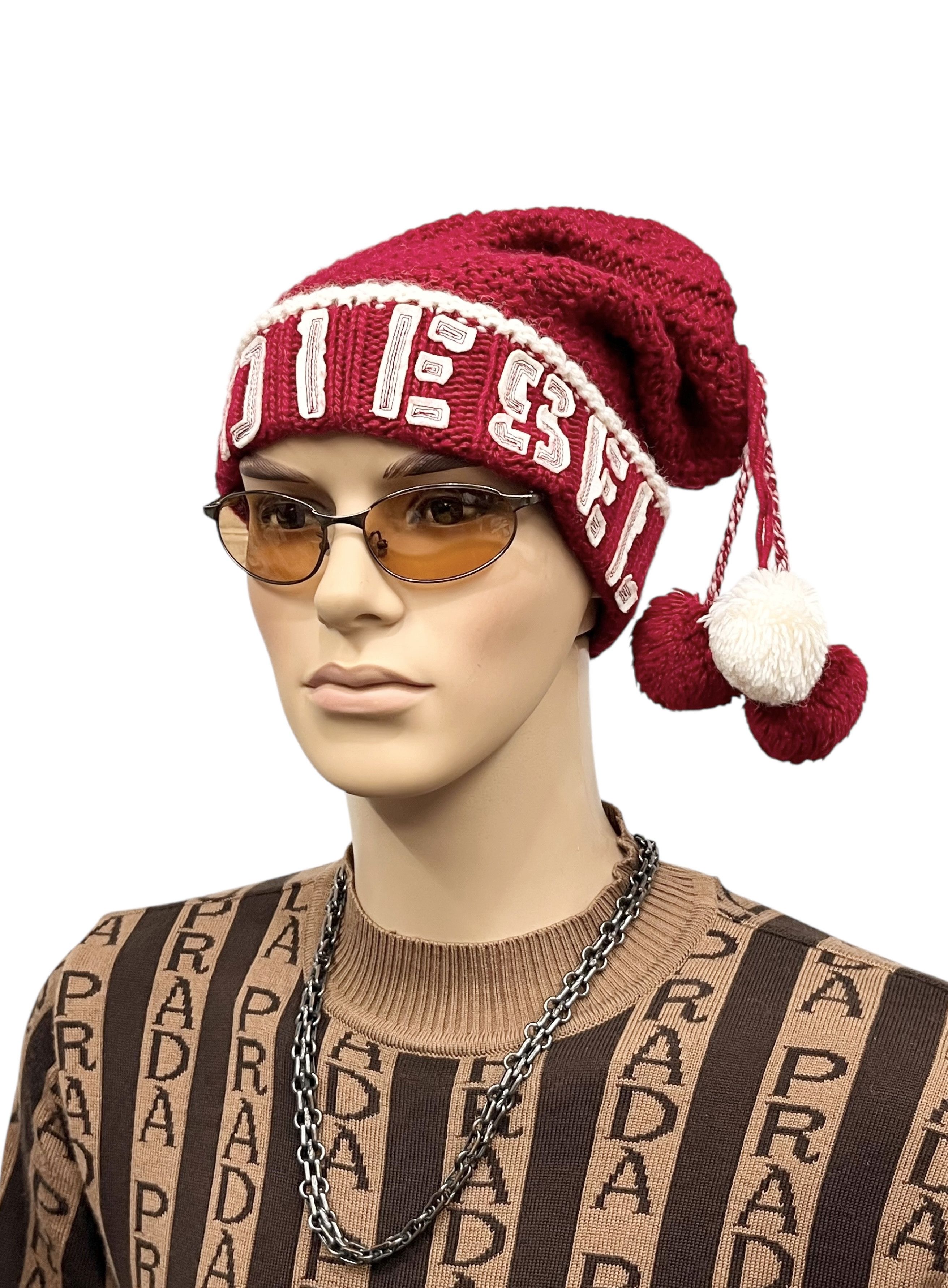 Diesel Vintage Diesel AcrylicWool Knit Elf Beanie with Pom Poms Y2K Size ONE SIZE - 1 Thumbnail