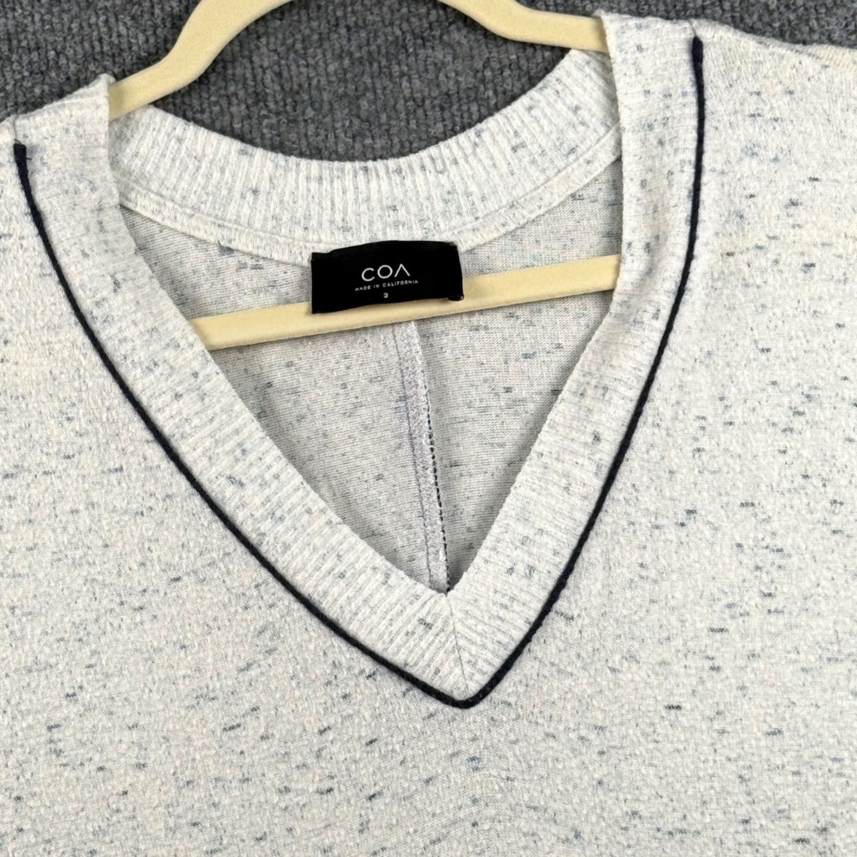 Vintage COA Womens L V-Neck Sweater Pullover Casual California Navy Piping Space Dye Gray Large Knit Lightweight Relaxed Womens Size L / US 10 / IT 46 - 2 Thumbnail