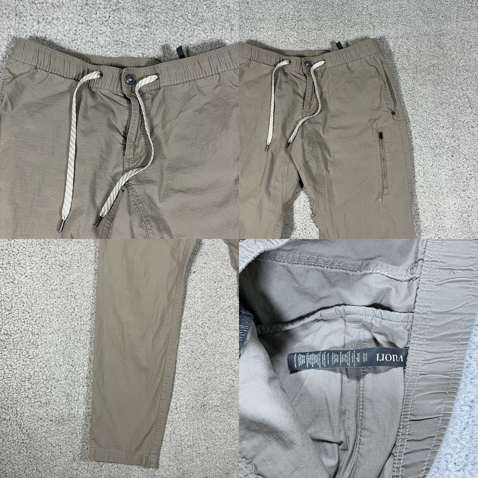 Vuori Vuori Mens L pants Straight Jogger Cotton Spandex Beige Pocket Logo Zipper Adjustable Waist Inseam 30 in Outdoor Casual Workwear Size US 33 - 8 Thumbnail