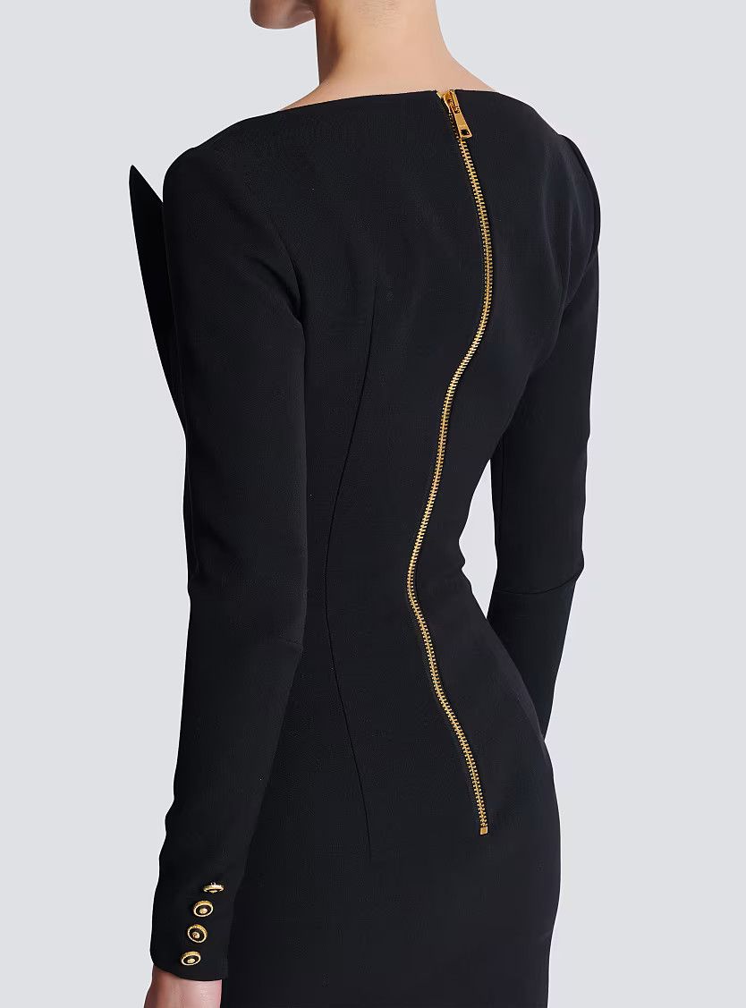 Balmain o1s1wg111225 Open Neck Double Collar Mini Dress in Black Size S / US 4 / IT 40 - 7 Thumbnail