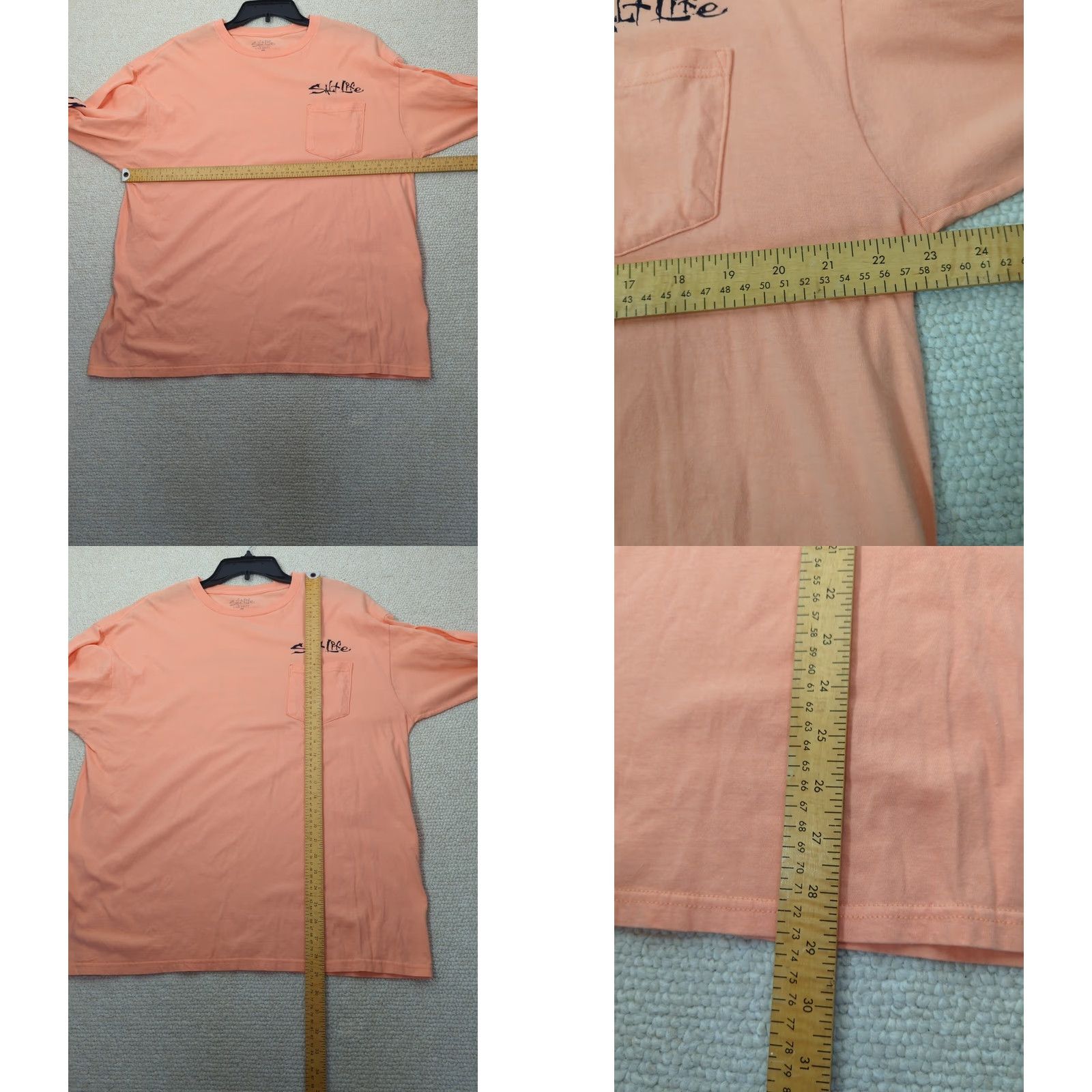 Vintage Salt Life T-Shirt Mens Long Sleeve Crew Neck Shark Graphic Peachy Orange Cotton Jersey XL Regular Beach Outdoor Logo Size US XL / EU 56 / 4 - 8 Thumbnail