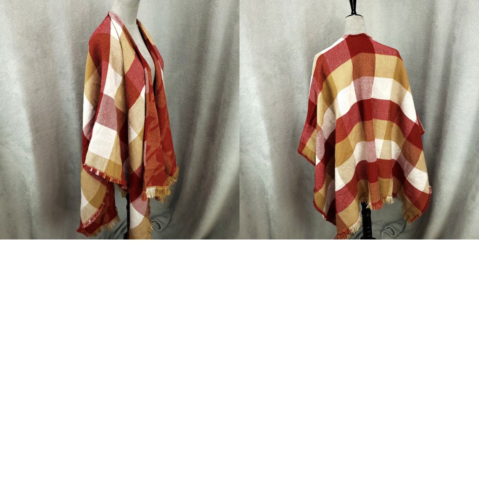 Soft Surroundings Soft Surroundings Cardigan Womens One Size Plaid Shawl Fringe Kimono Sleeve Open Knit Sweater Size ONE SIZE - 8 Thumbnail