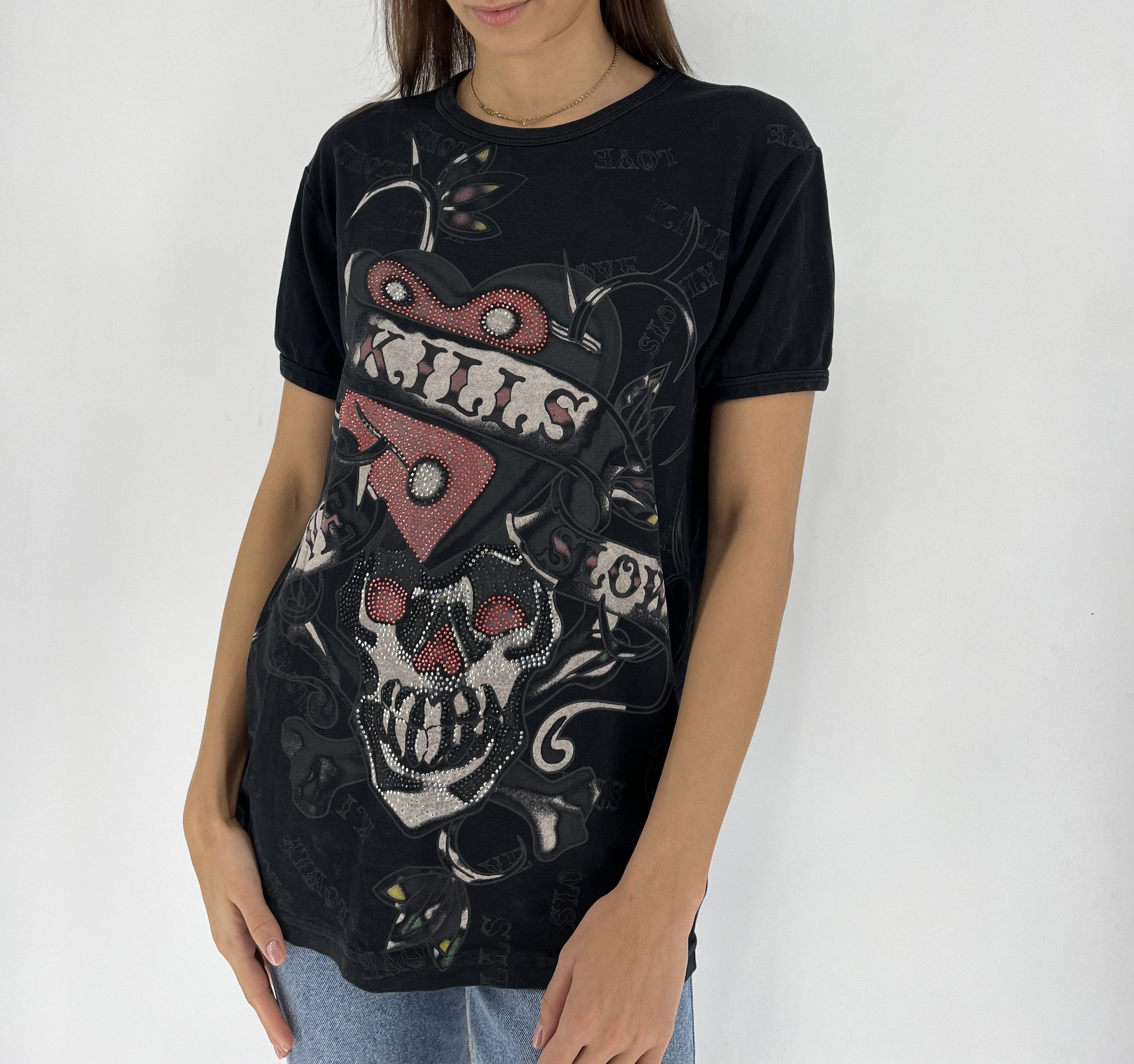 Affliction Vintage Y2K Christian Audigier Women’s Rhinestones T-Shirt Size L / US 10 / IT 46 - 3 Thumbnail