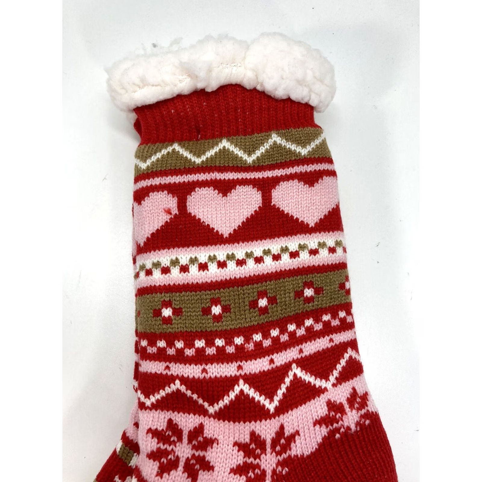 Vintage Sweet Home Slippers Socks Women Slipper One Size Fleece Lining Heart Snow NWT Red White Christmas Holiday Winter Cushioned Non-Slip Mid Calf Socks Size ONE SIZE - 5 Thumbnail