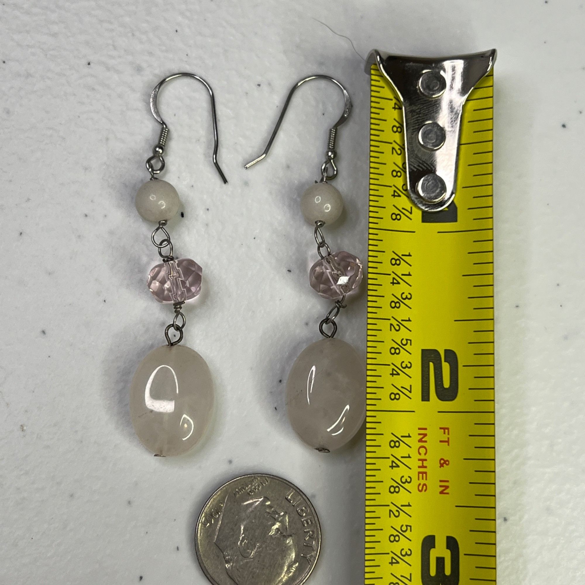 Designer Silver 925 Dangle Earrings With White & Pink Beads Size ONE SIZE - 6 Thumbnail