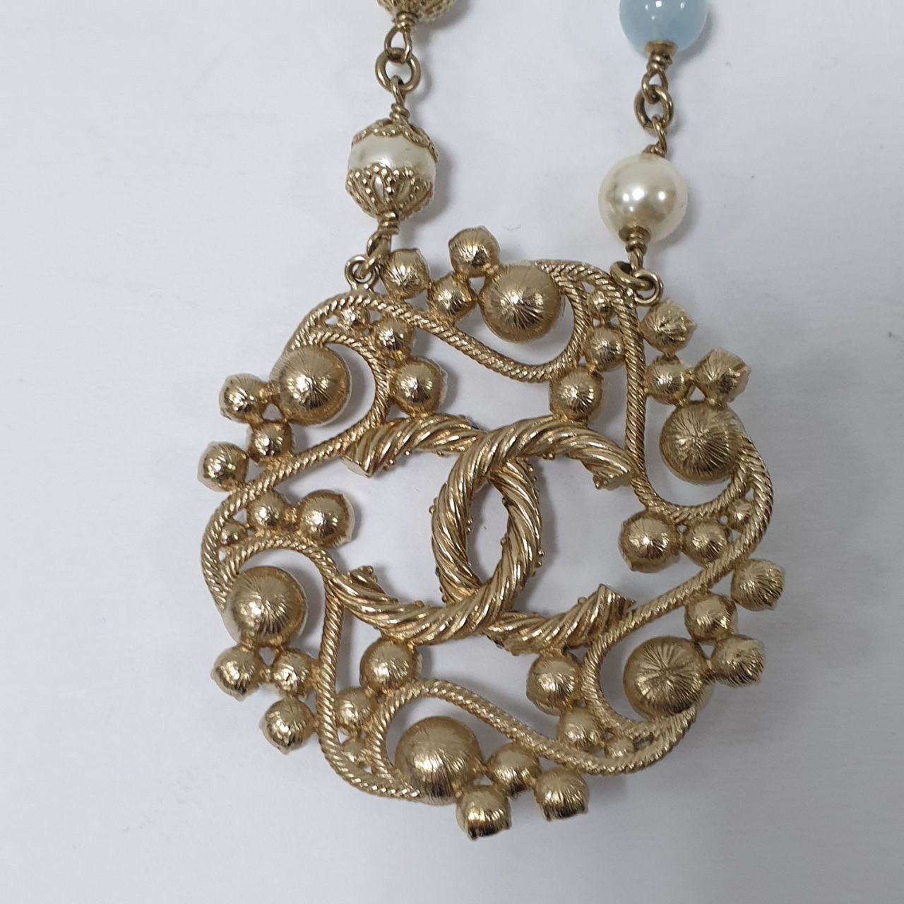 Chanel Chanel B19 Aquamarine Resin & Pearls Necklace Size ONE SIZE - 6 Thumbnail