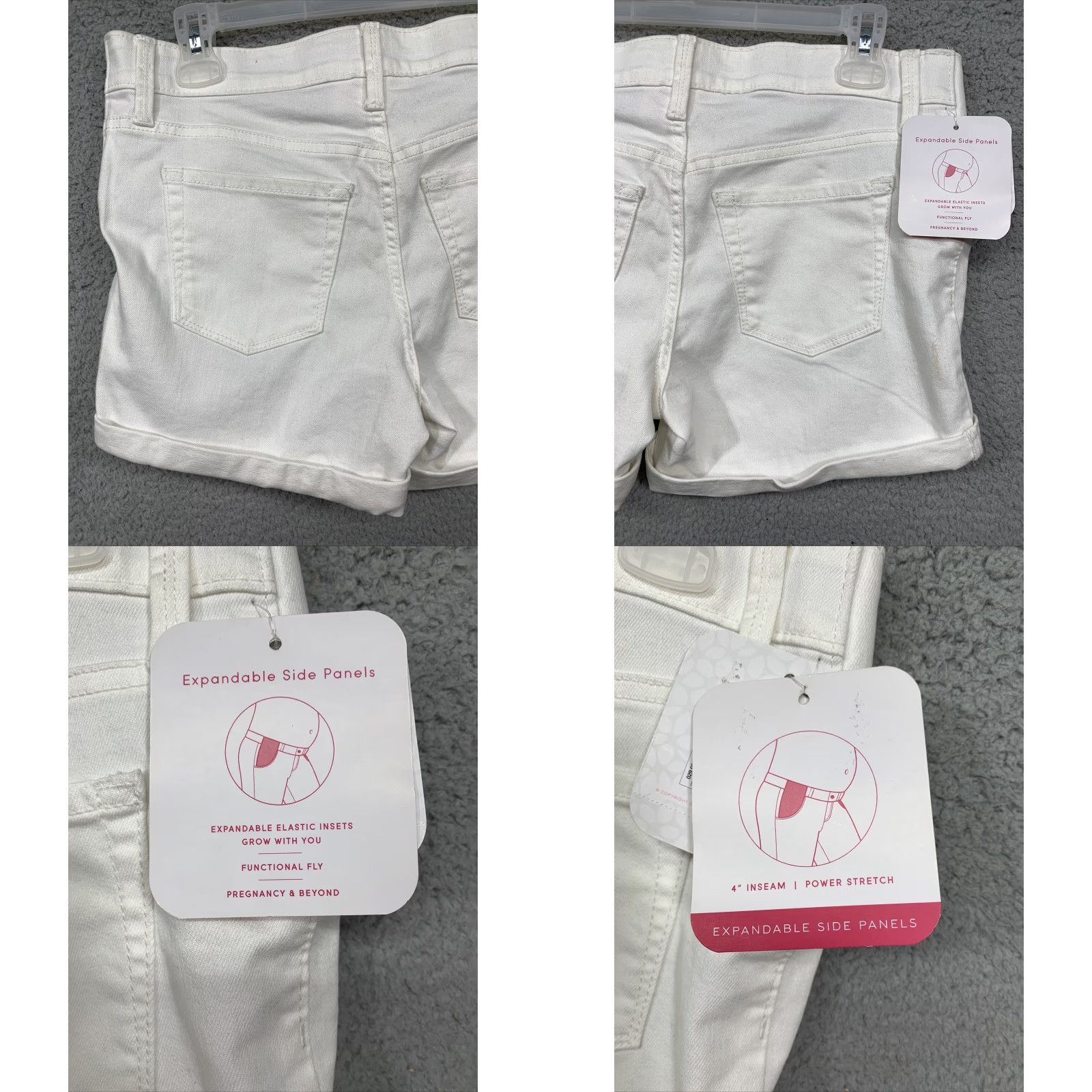 Vintage Isabel Maternity Midi Shorts Women Size 2 White Cuffed 2 Back Pockets Belt Loops NWT Denim Cotton Polyester Spandex Slim/Regular? Size 26" / US 2 / IT 38 - 8 Thumbnail