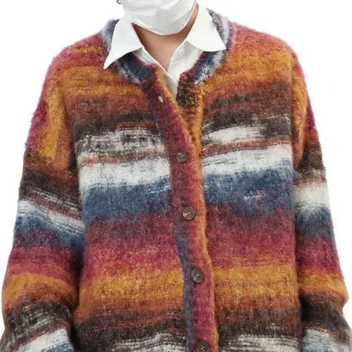 VIBE Striped Knit Orange Cardigan Sweater Size US L / EU 52-54 / 3 - 2 Thumbnail