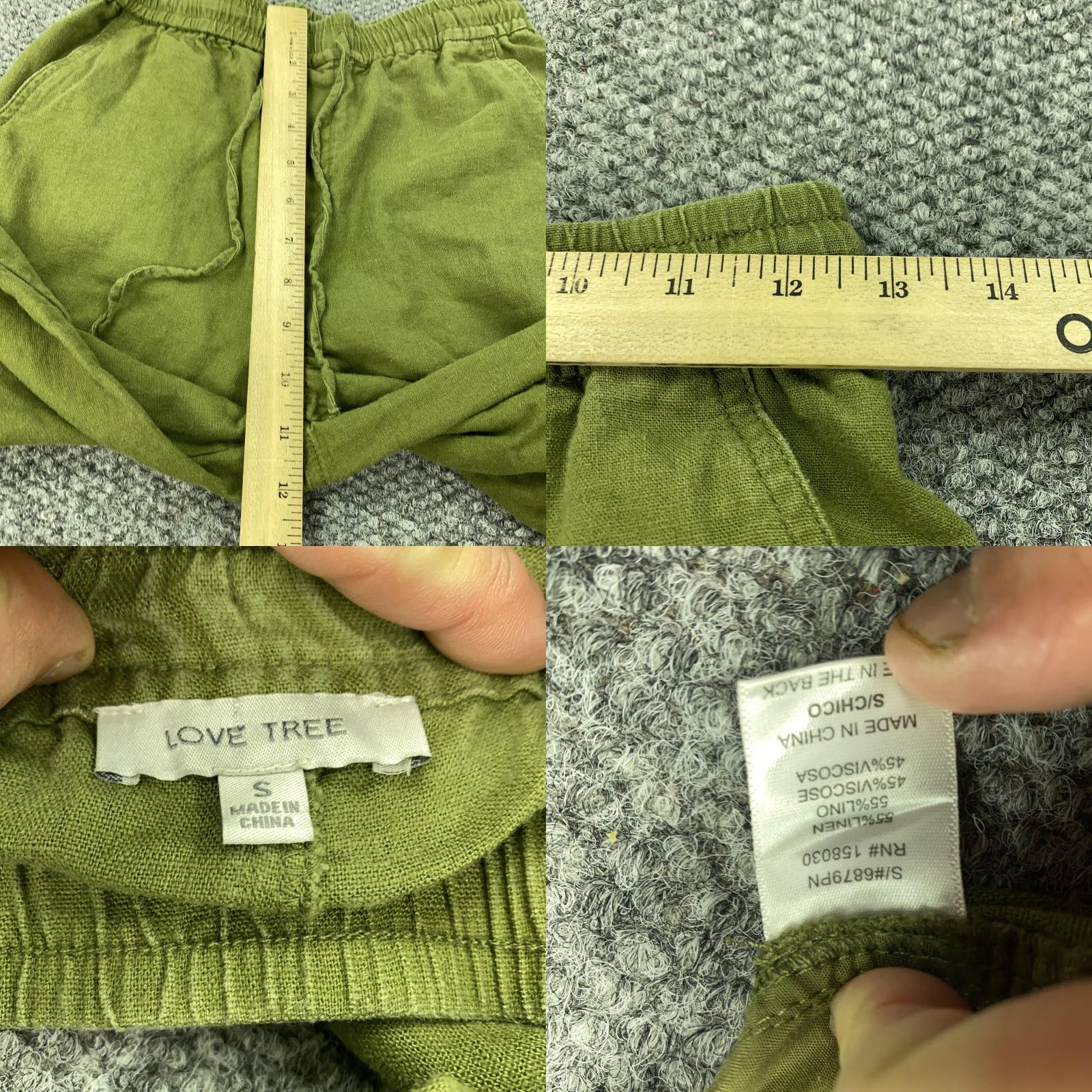Vintage Love Tree Pants Womens Small Green Linen Blend Cargo Jogger Drawstring 27in Size 28" / US 6 / IT 42 - 8 Thumbnail
