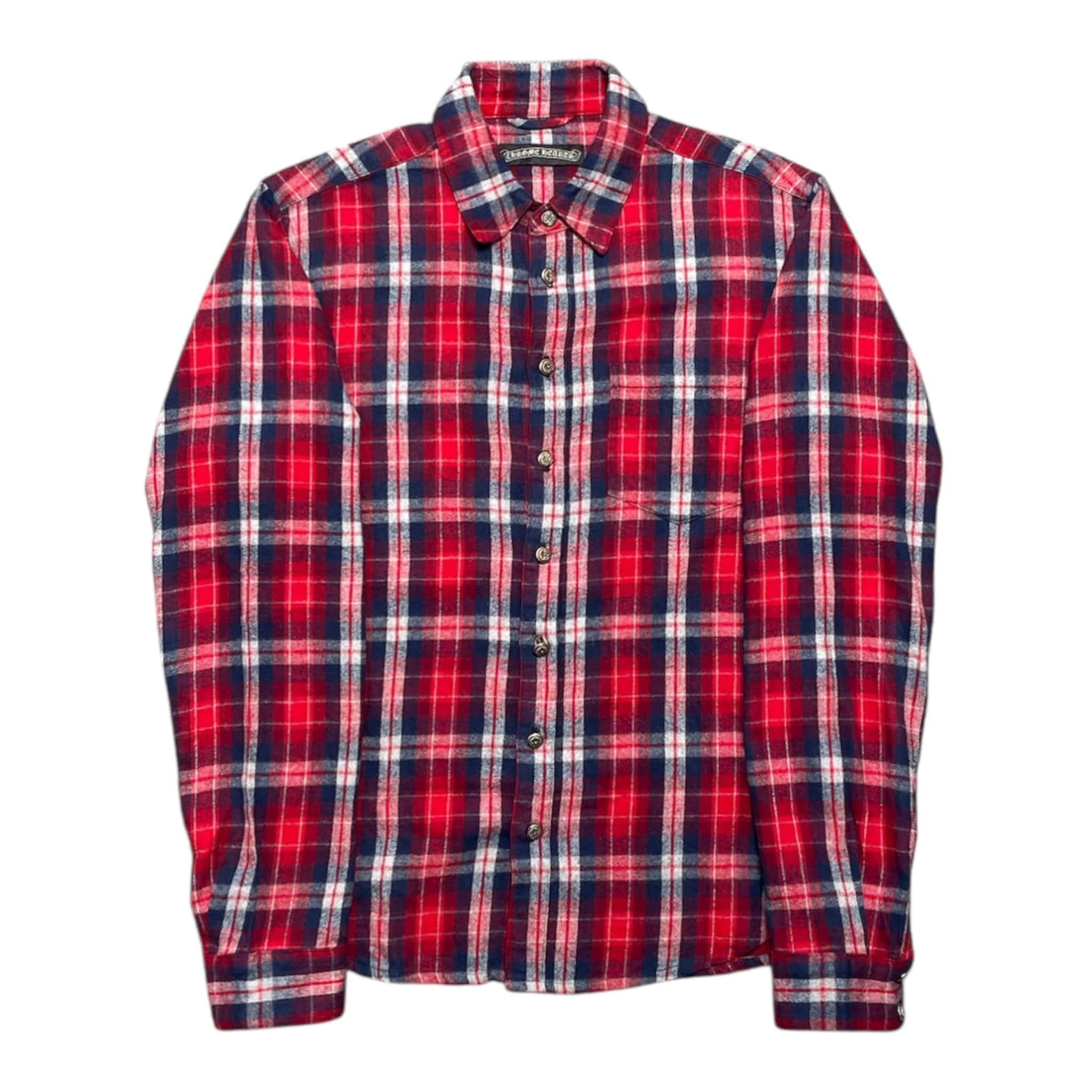 Chrome Hearts Button Up Flannel Shirt Red Blue (2 Cross Patch) Size US M / EU 48-50 / 2 - 1 Thumbnail