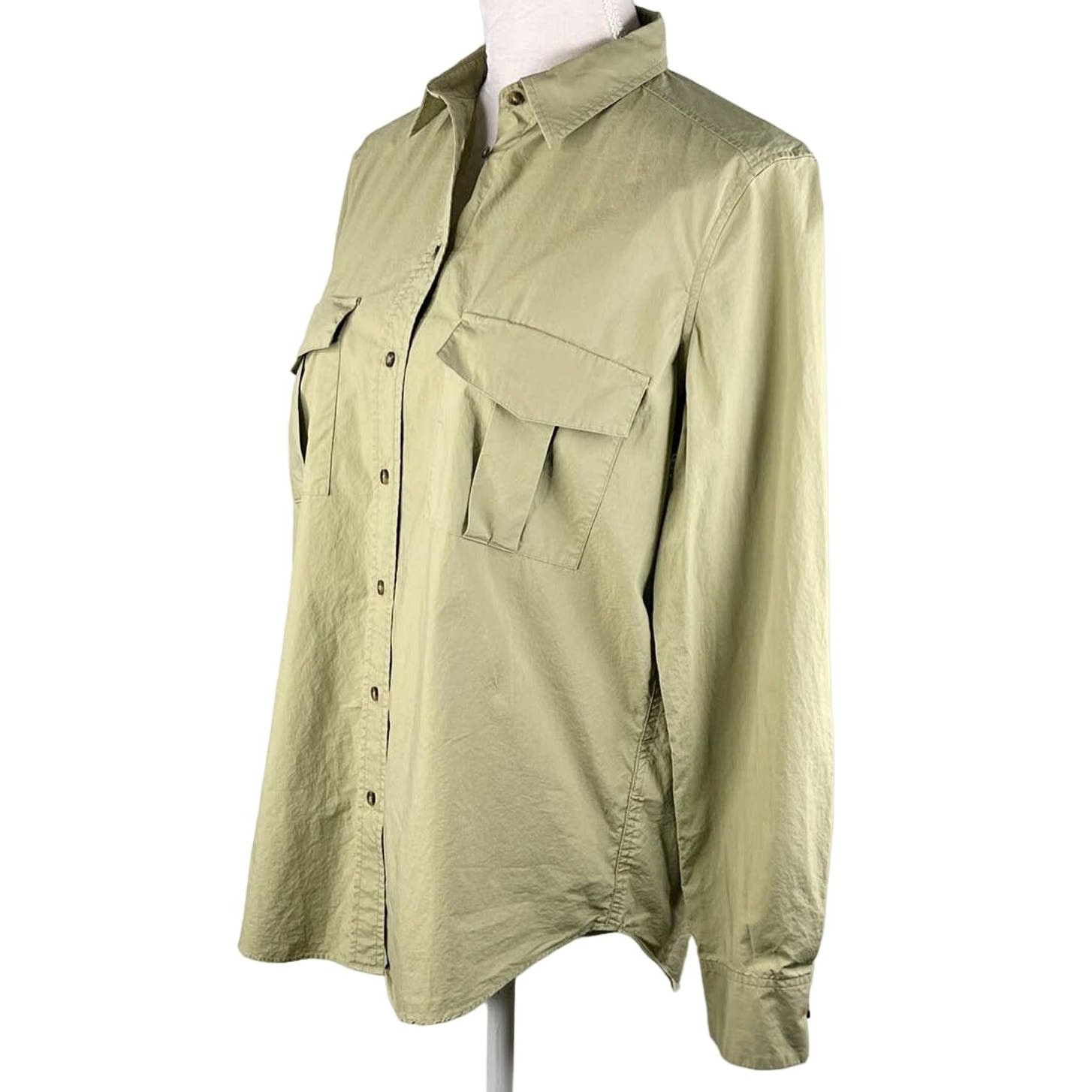 Massimo Dutti Massimo Dutti Blouse Top M Olive Green Button Down Pockets Size M / US 6-8 / IT 42-44 - 7 Thumbnail