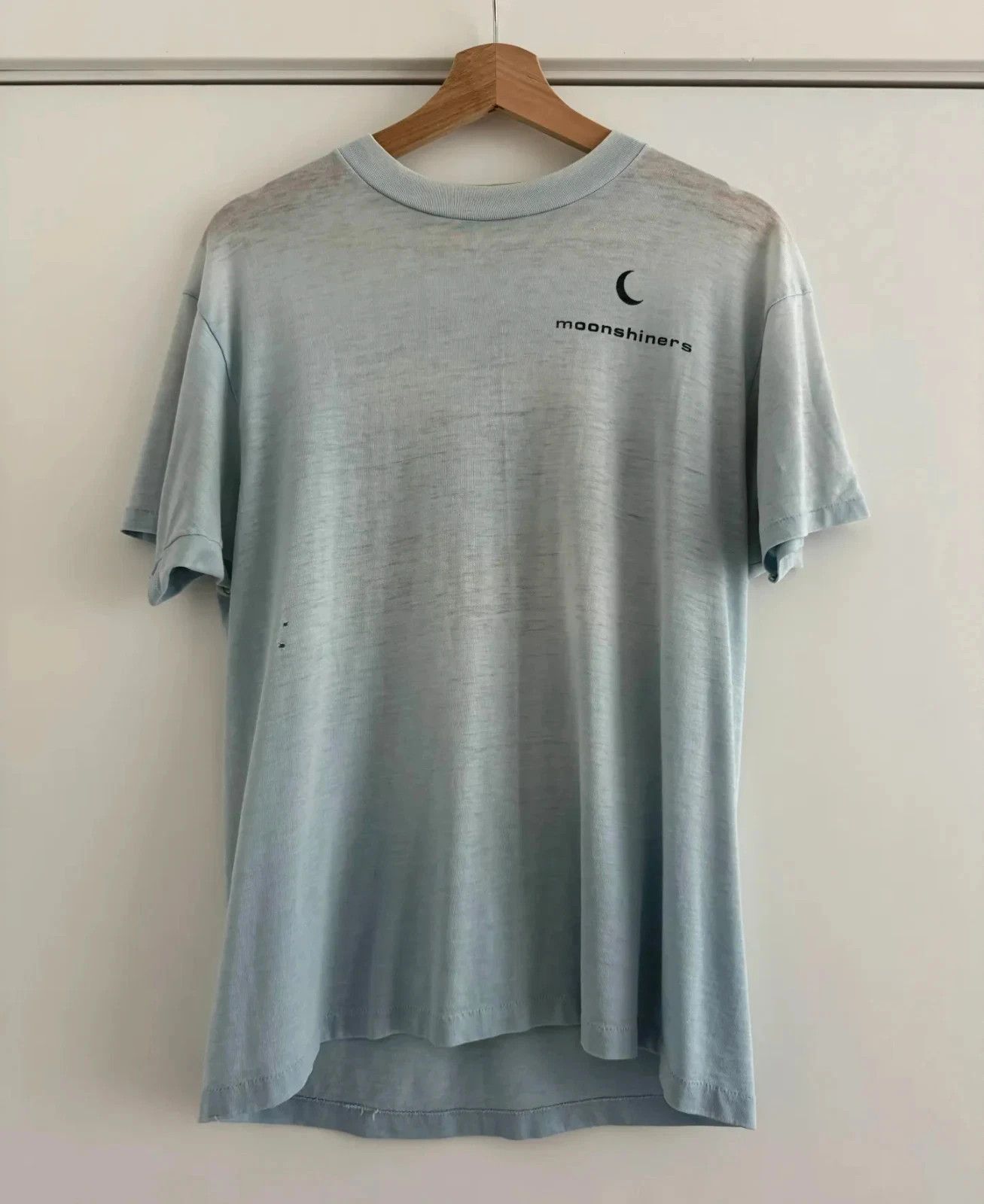 Vintage Vintage 80's "Moonshiners" Single Stitch Light Blue T-Shirt Size US L / EU 52-54 / 3 - 1 Thumbnail