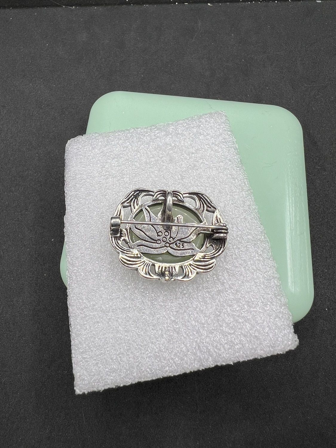 Jewelry Green Lotus Jade Silver Brooch Pin Size ONE SIZE - 3 Thumbnail