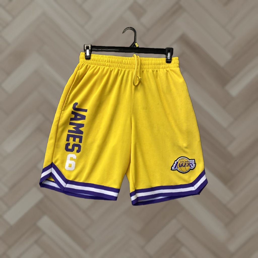 NBA NBA LA Lakers LeBron James Basketball Shorts Men's Medium Yellow 9in Inseam Size US 31 - 1 Thumbnail