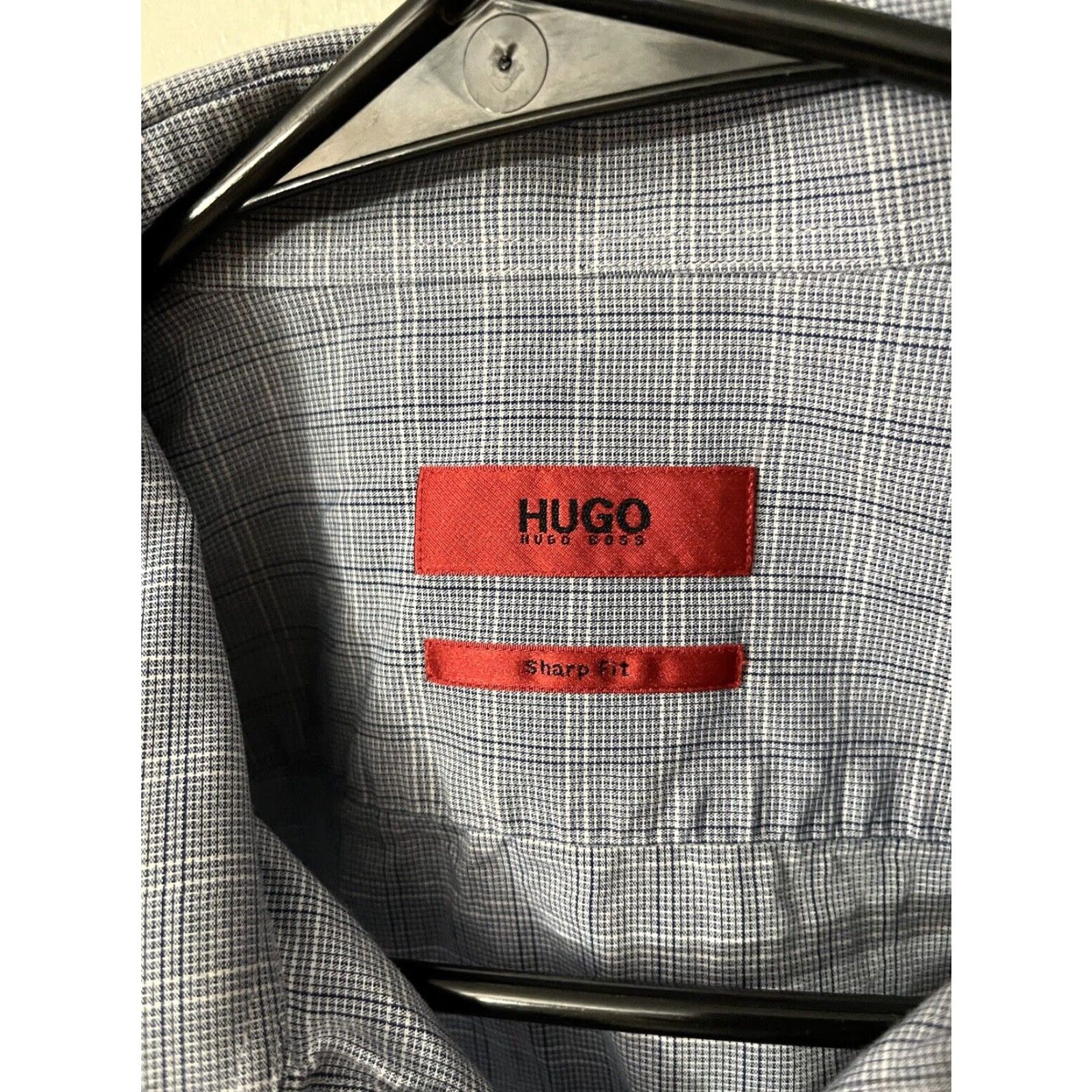 Hugo Boss HUGO BOSS Shirt Mens Large Sharp Fit Blue Plaid Dress Shirt Cotton Size 42R - 3 Thumbnail