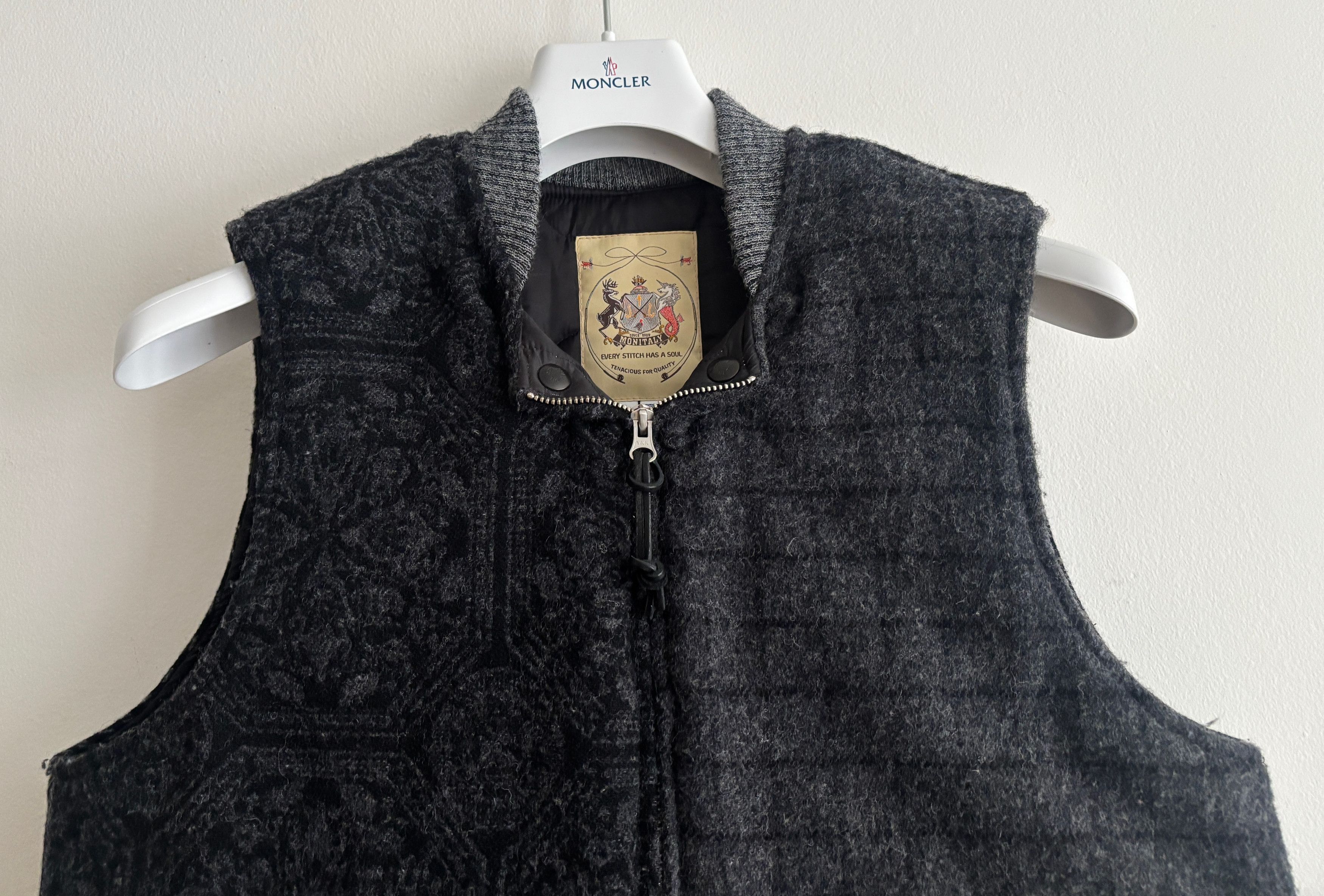 Monitaly $435 Black Grey Patchwork Wool Nylon Quilted Vest - 42 / L Size US L / EU 52-54 / 3 - 2 Thumbnail
