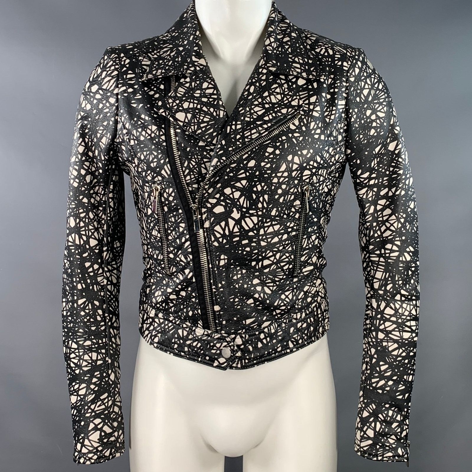 Balenciaga BALENCIAGA Black White Marbled Lambskin Motorcycle Jacket Size US S / EU 44-46 / 1 - 1 Thumbnail