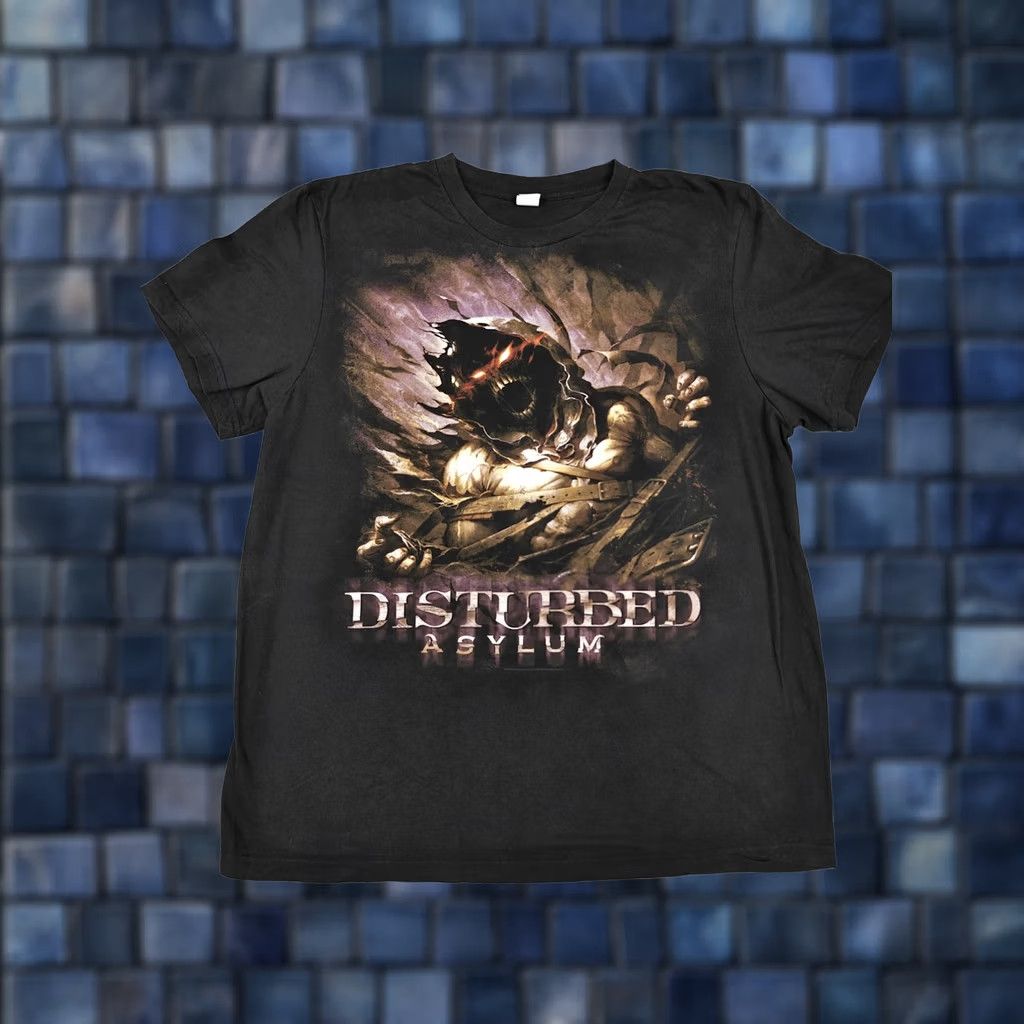 Asics VINTAGE California Basics Disturbed Asylum Shirt Mens XL Black Graphic Band Tee Size US XL / EU 56 / 4 - 1 Thumbnail