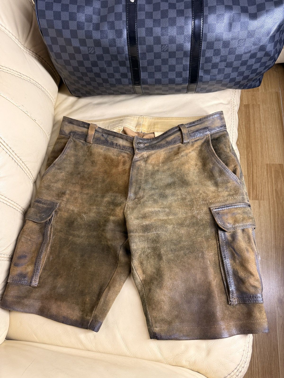 Genuine Leather Vintage Maddox Country Leather Cargo shorts Suede Size US 34 / EU 50 - 1 Thumbnail