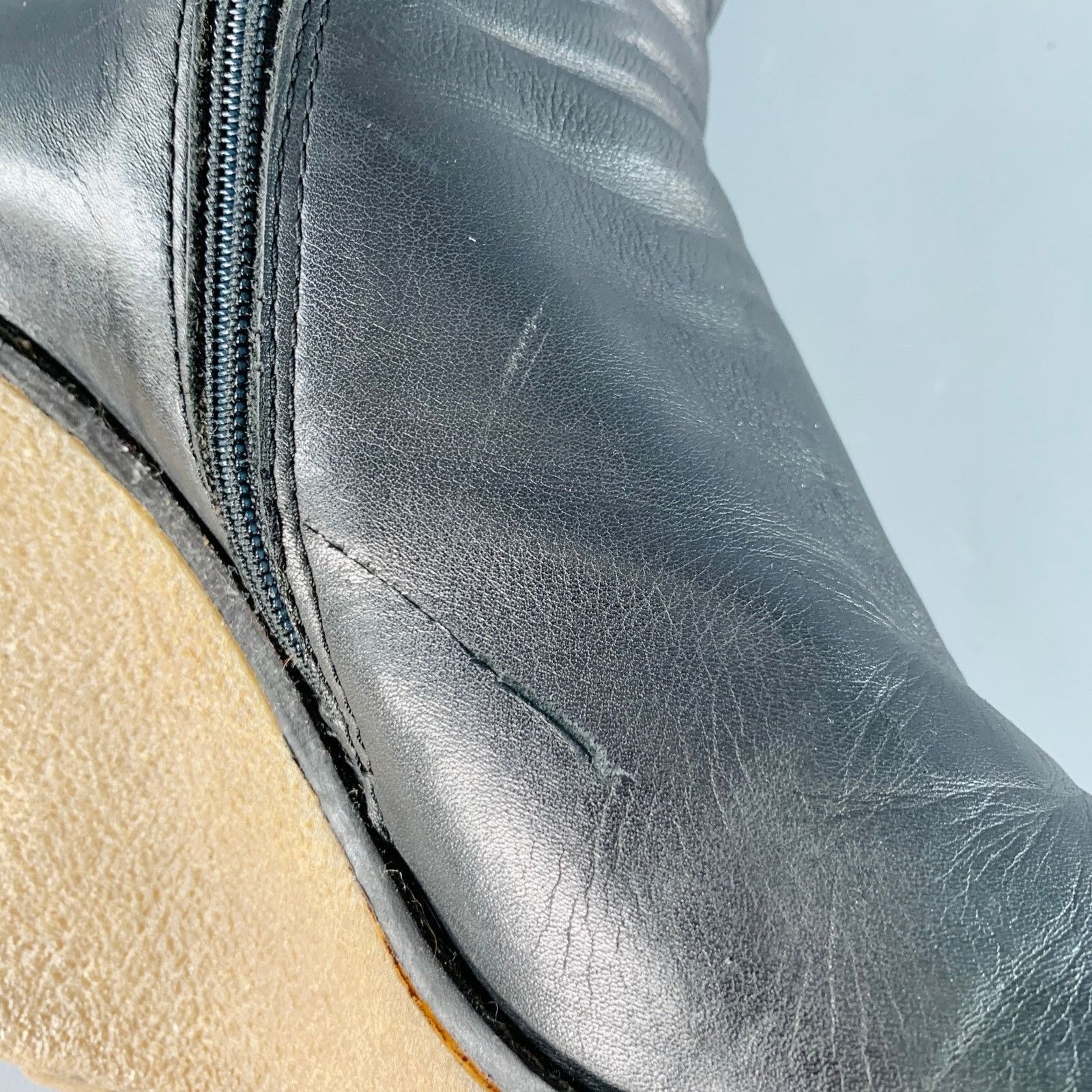 Moncler MONCLER Black Brown Leather Knee High Crepe Sole Wedge Boots Size US 10 / IT 40 - 7 Thumbnail