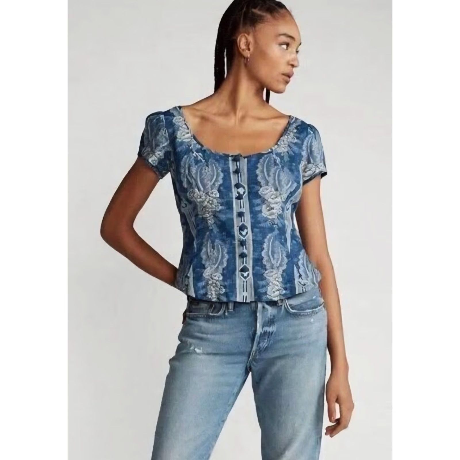Polo Ralph Lauren VINTAGE Polo by Ralph Lauren Polo Ralph Lauren Midnight Indigo Blue Floral Peplin Top 4 Small NYOT? Size S / US 4 / IT 40 - 2 Thumbnail