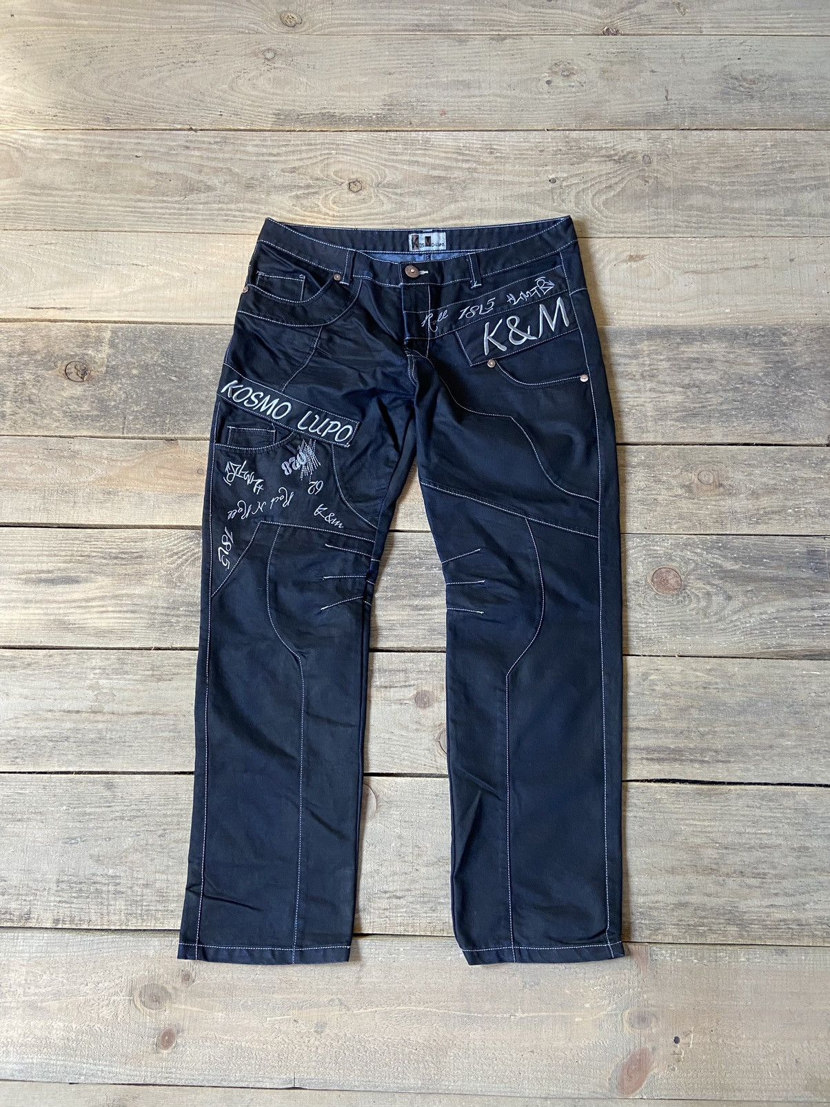 image of Kosmo Lupo Big Logo Jeans Style Ed Hardy Y2K in Black, Men's (Size 38)