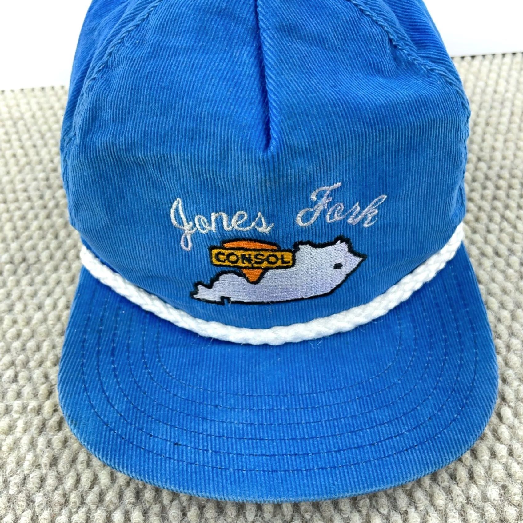 Coal VINTAGE Consol Trucker Hat Cap Blue Corduroy Made USA Coal Mining Jones Fork VA Mens Size ONE SIZE - 3 Thumbnail