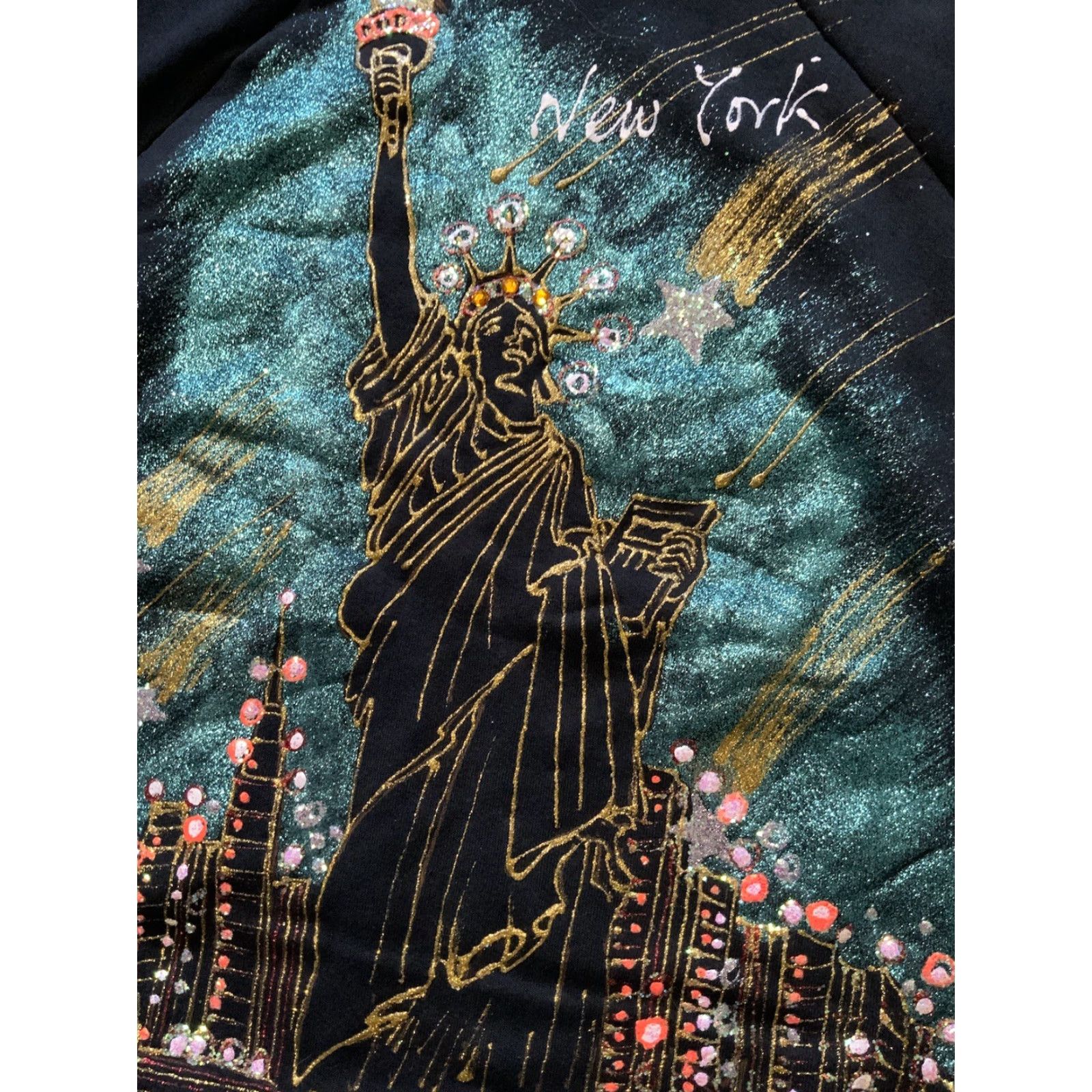 Fruit Of The Loom VINTAGE 80s New York Statue Of Liberty Glitter Painted 50/50 Crewneck Sweatshirt Mens XL Black Size US XL / EU 56 / 4 - 5 Thumbnail