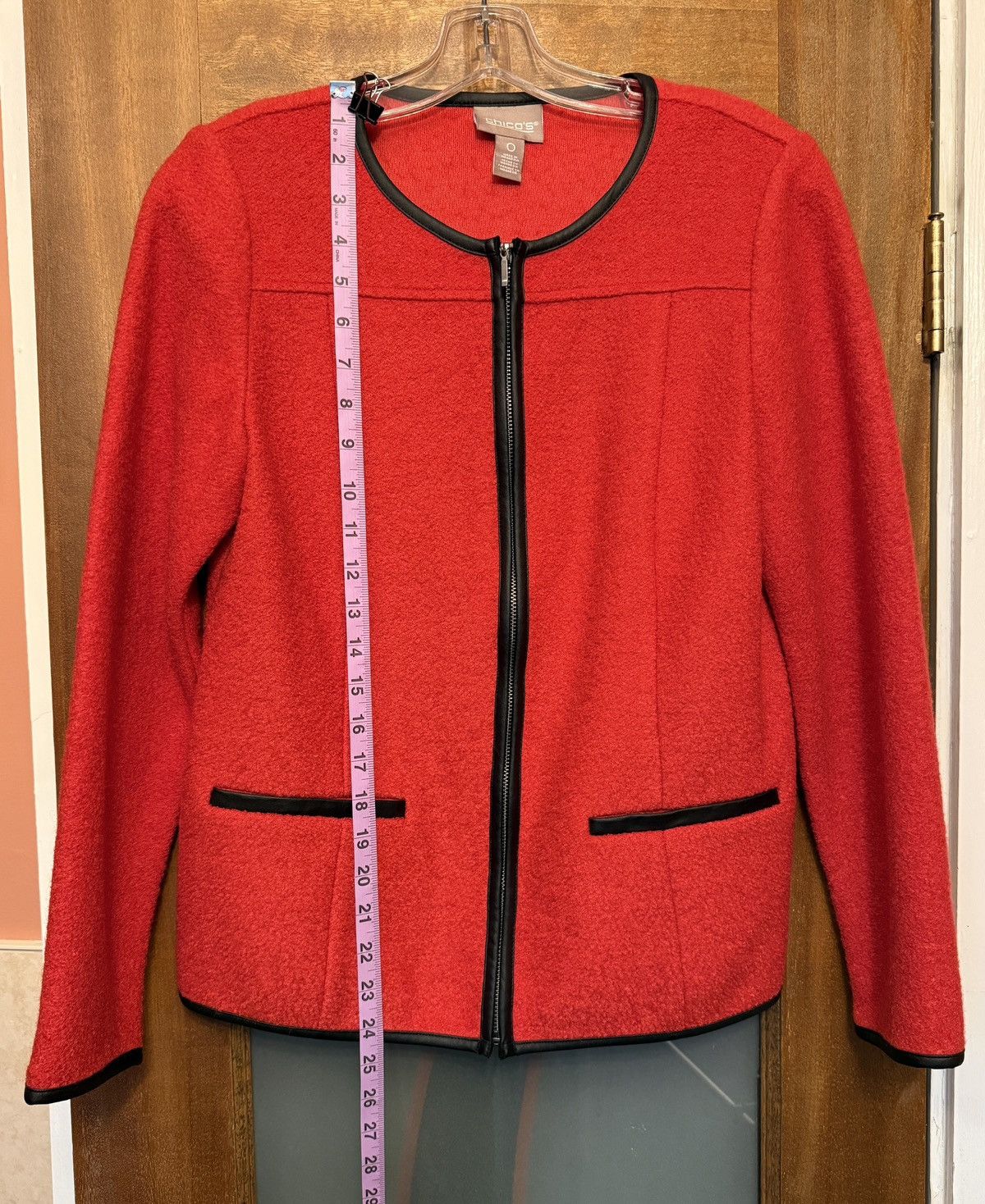 Chicos Chico’s Women’s Red Wool Blend Full Zip Faux Leather Size S / US 4 / IT 40 - 7 Thumbnail