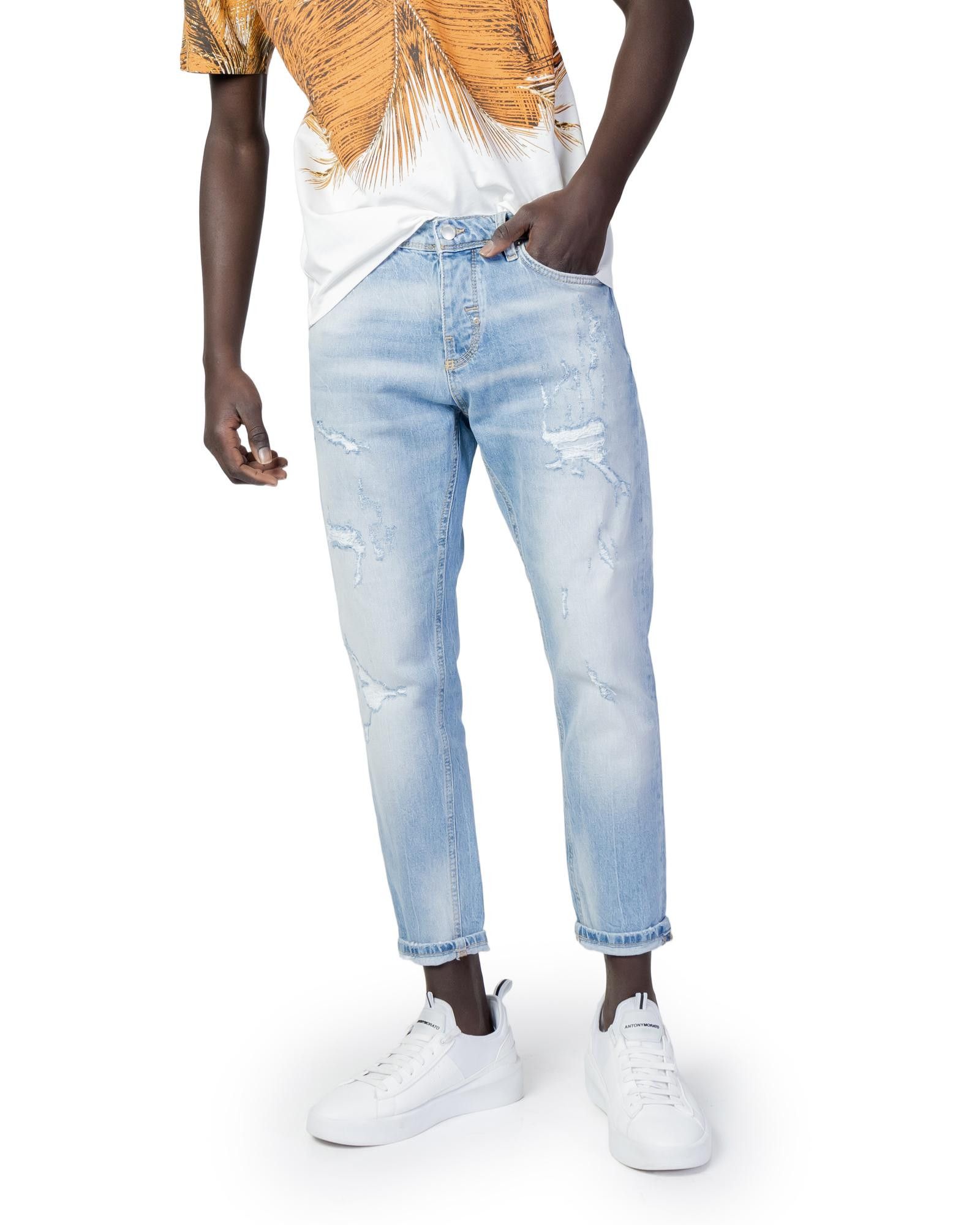image of Antony Morato Light Blue Ripped Jeans With Zip And Button Fastening, Men's (Size 32)
