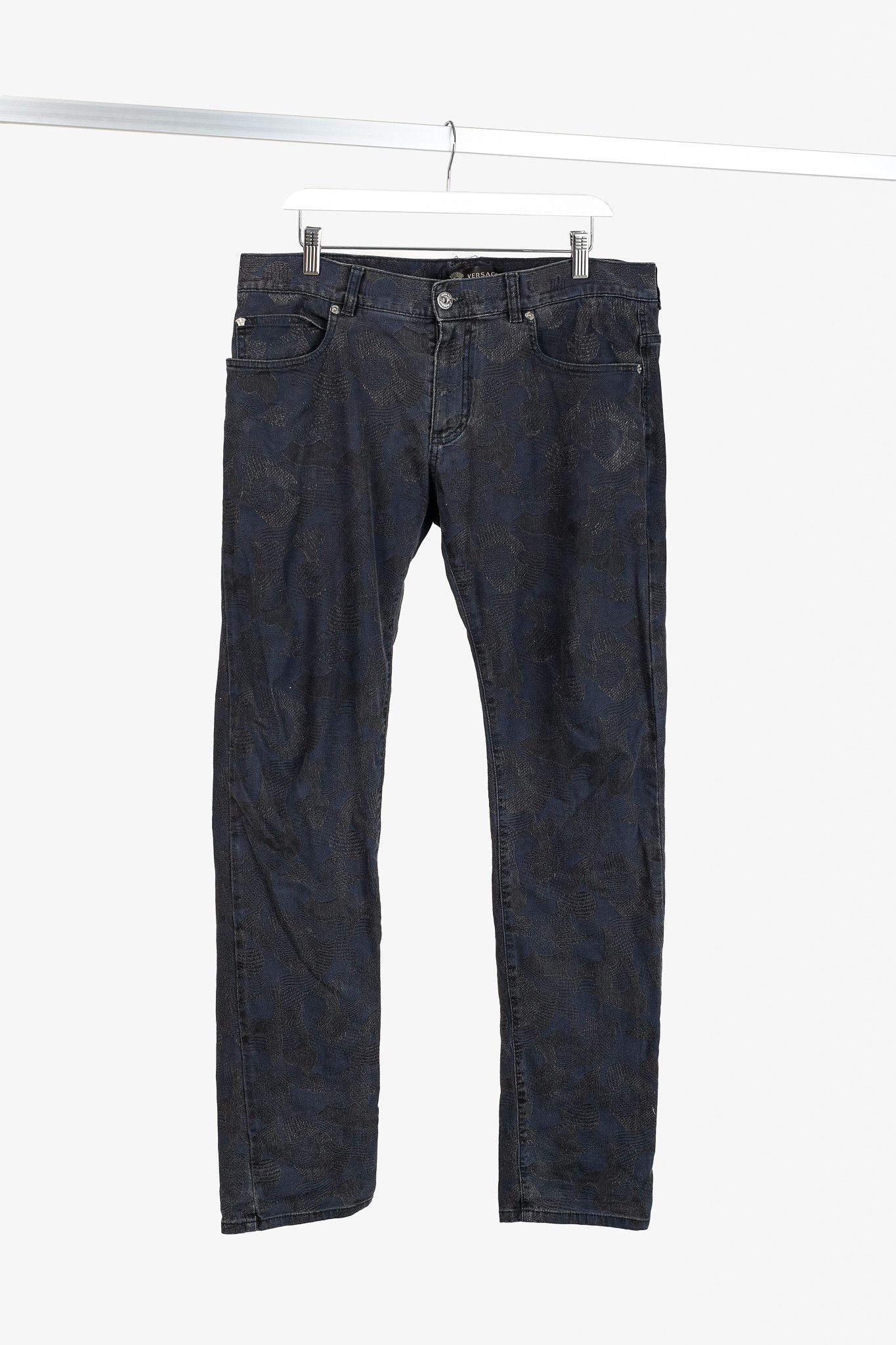 Versace Versace Cody Navy & Black Jacquard Slim-Fit Jeans Size 36" / US 14 / IT 50 - 1 Thumbnail