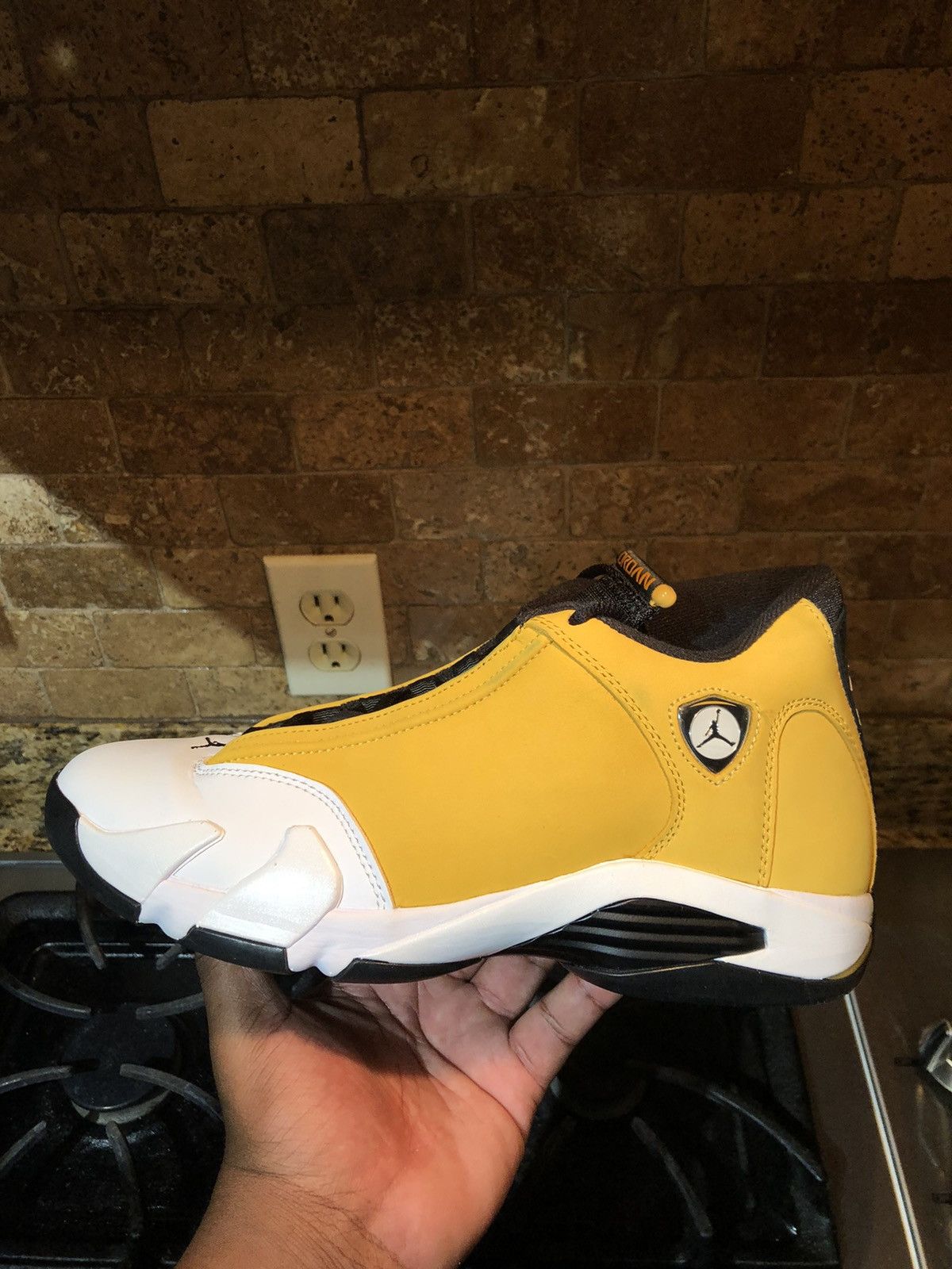 image of Jordan Brand 14 Ginger Shoes in White Yellow, Men's (Size 9.5)