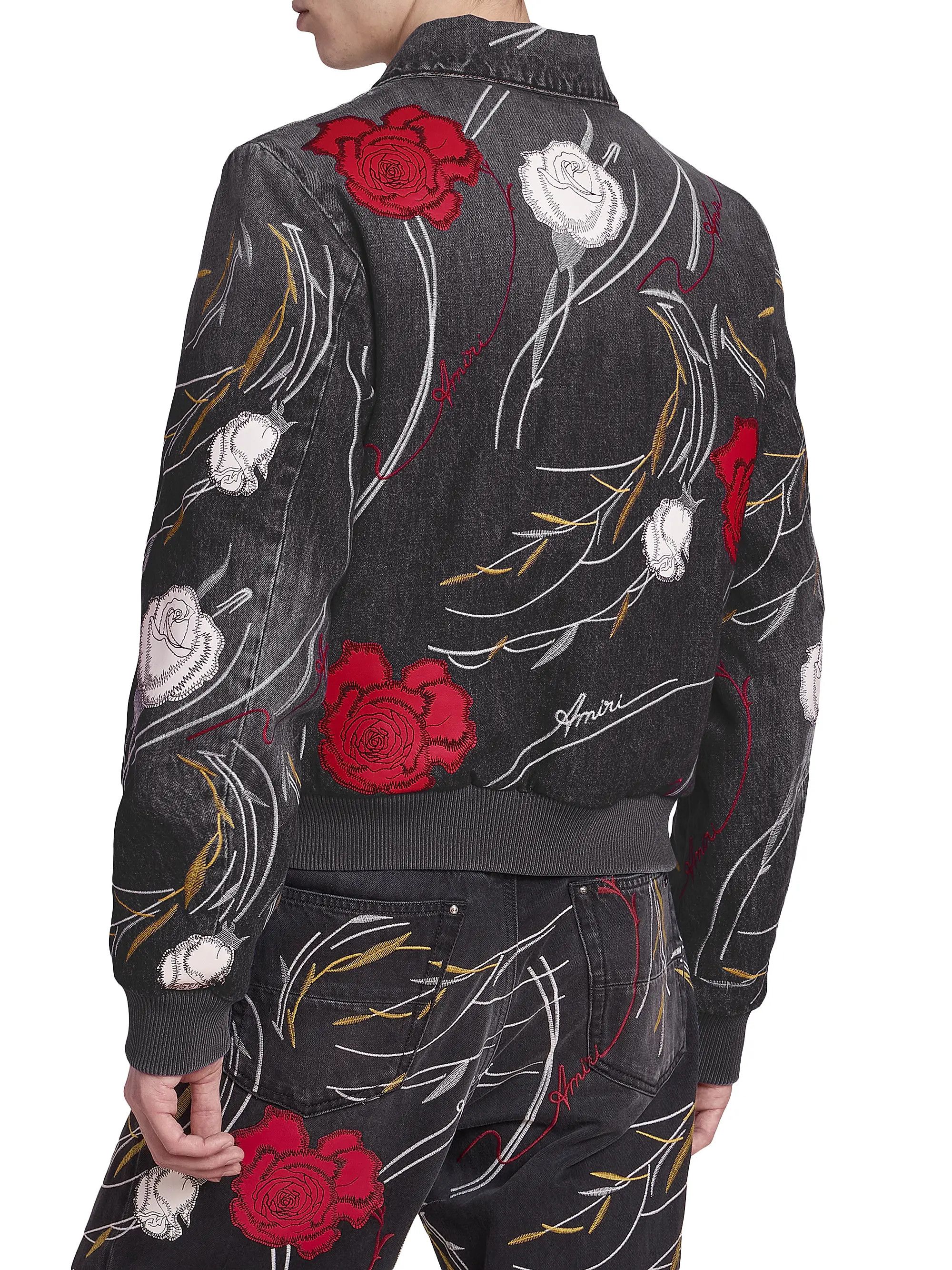 Amiri os11x1225 Floral Denim Blouson Jacket in Dusk Black Size US XL / EU 56 / 4 - 5 Thumbnail