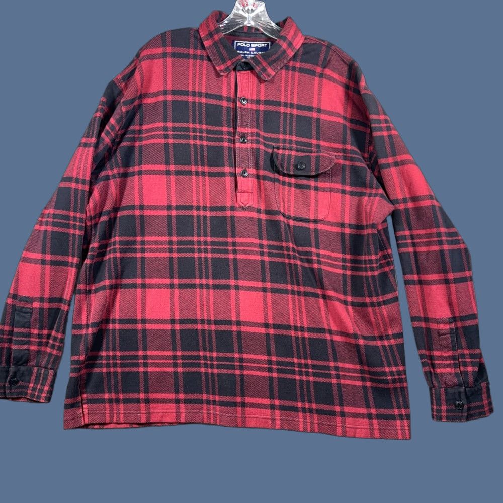 Ralph Lauren Ralph Lauren Polo Sport Flannel Shirt Mens XL Red Plaid 1/4 Button Up Size US XL / EU 56 / 4 - 1 Thumbnail
