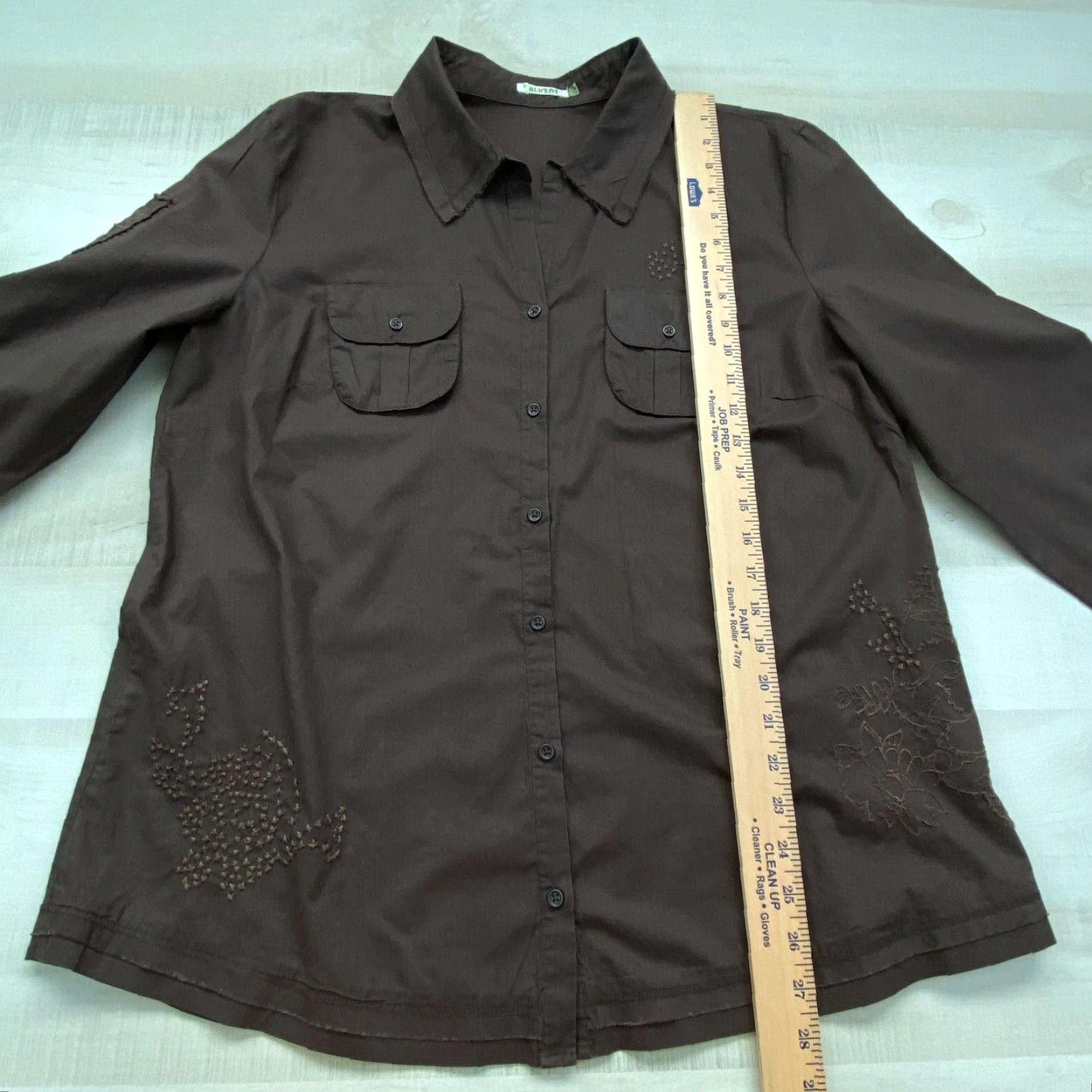 Old Navy Old Navy Womens XL Brown Roll Tab Embroidered Cotton Button Up Shirt Size XL / US 12-14 / IT 48-50 - 7 Thumbnail